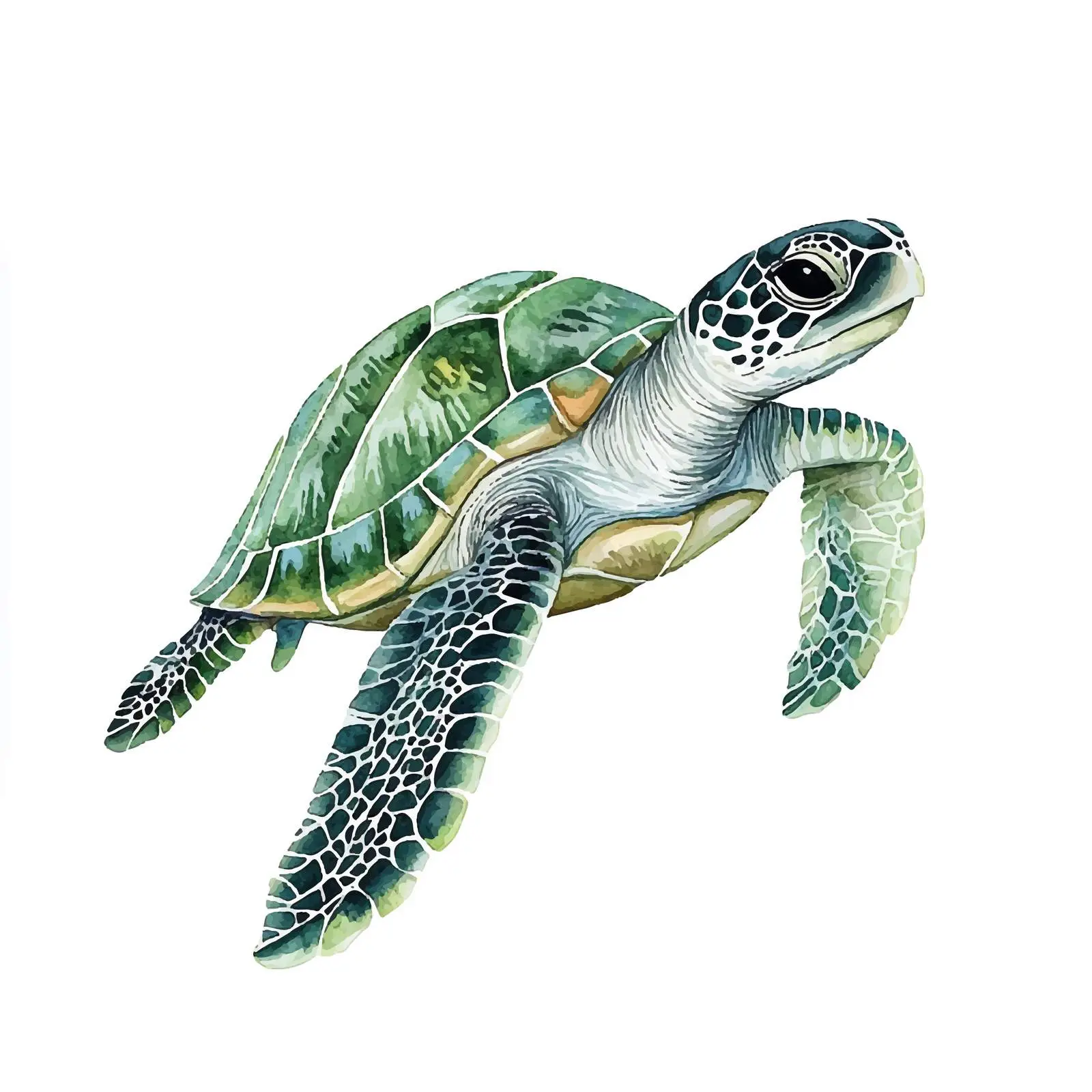 Colorful Watercolor Sketch of Small Green Turtle — free download from Dotvec