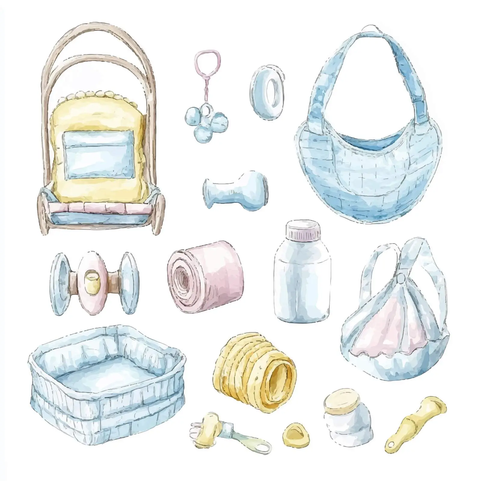 Colorful Watercolor Sketches of Baby Items — free download from Dotvec