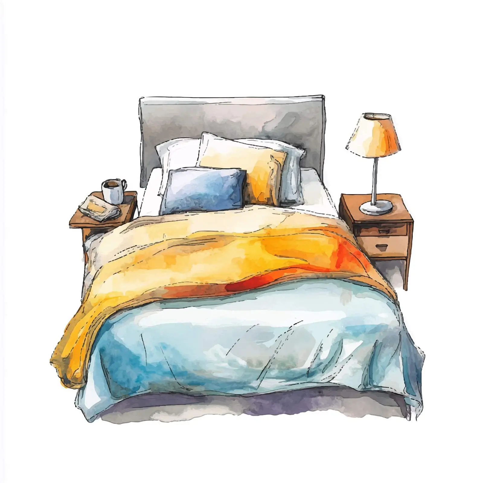 Colorful Watercolor Bed Lamp Sketch — free download from Dotvec