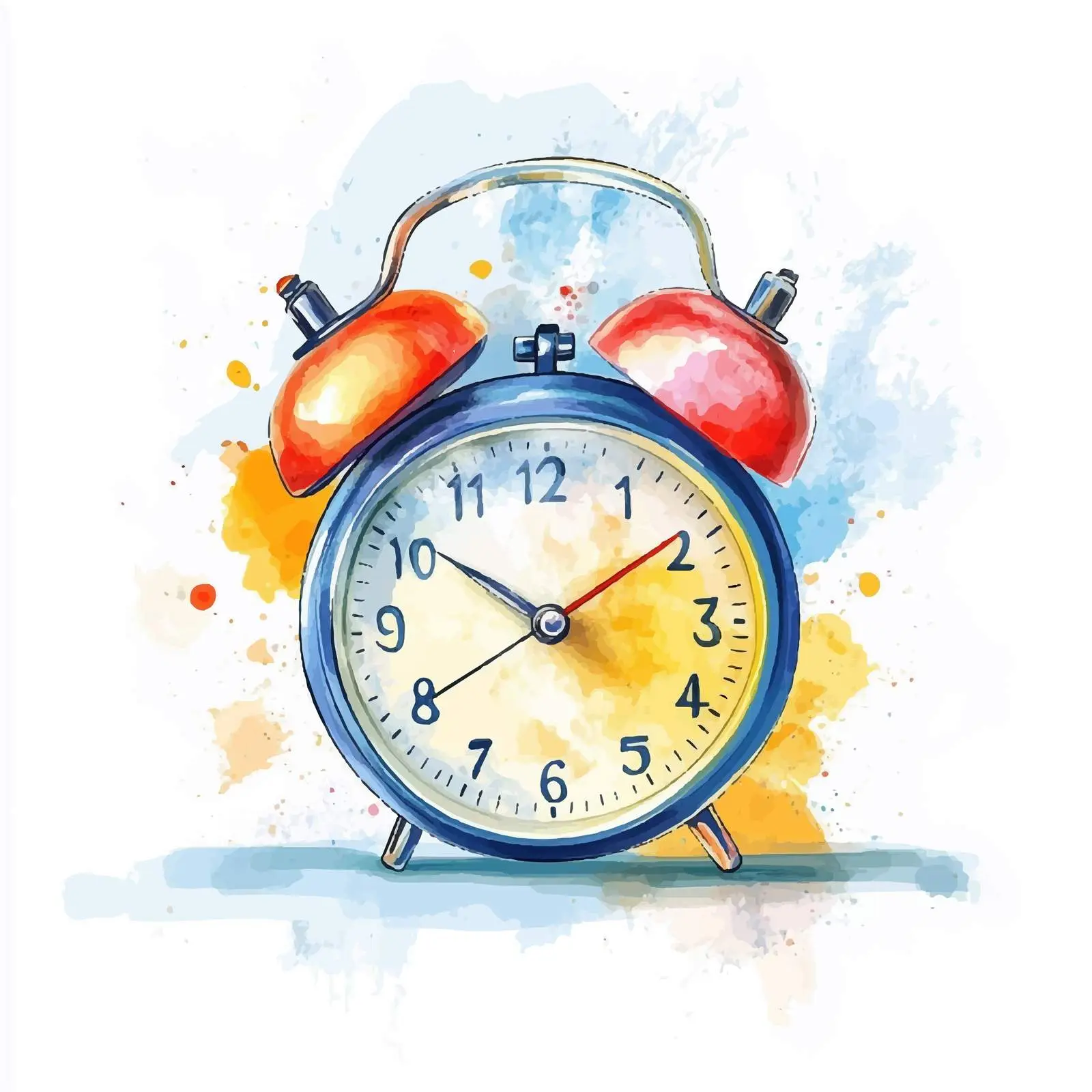 Colorful Hand-Drawn Watercolor Red Alarm Clock — free download from Dotvec