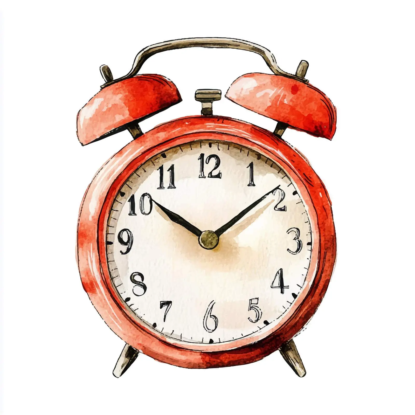 Colorful Hand-Drawn Watercolor Red Alarm Clock — free download from Dotvec