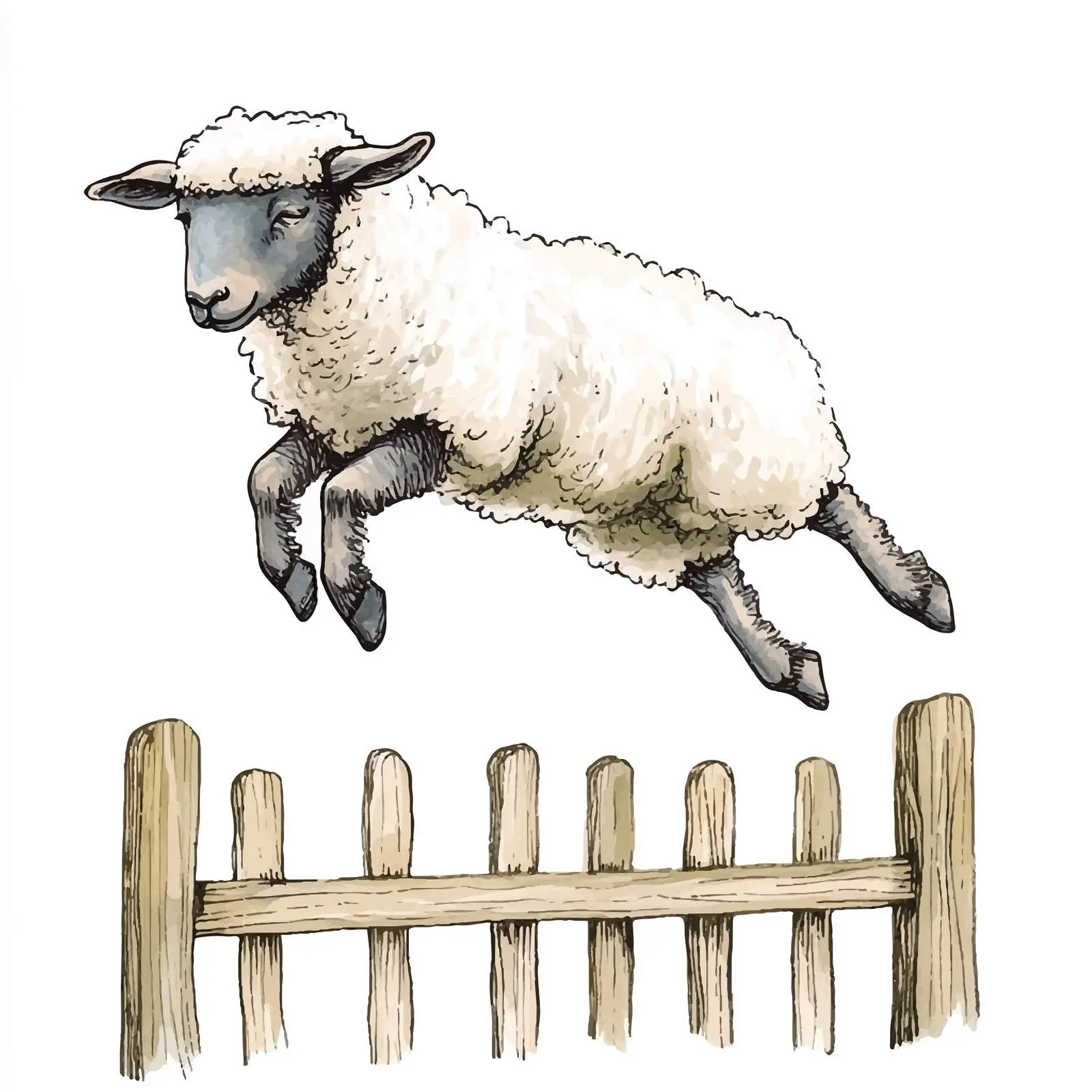Colorful Watercolor Sheep Jumping Illustration — free download from Dotvec
