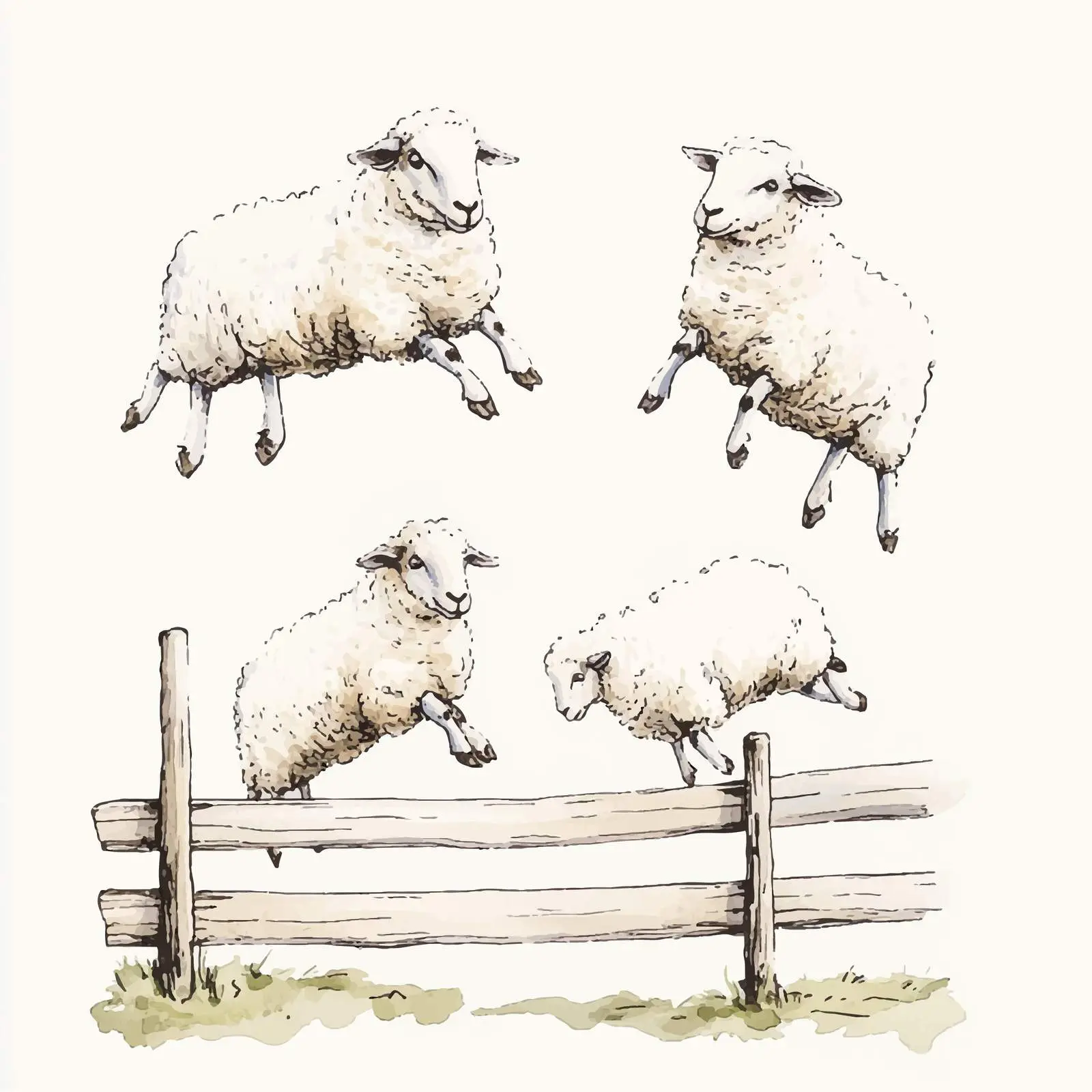 Colorful Watercolor Hand-Drawn Jumping Sheep — free download from Dotvec