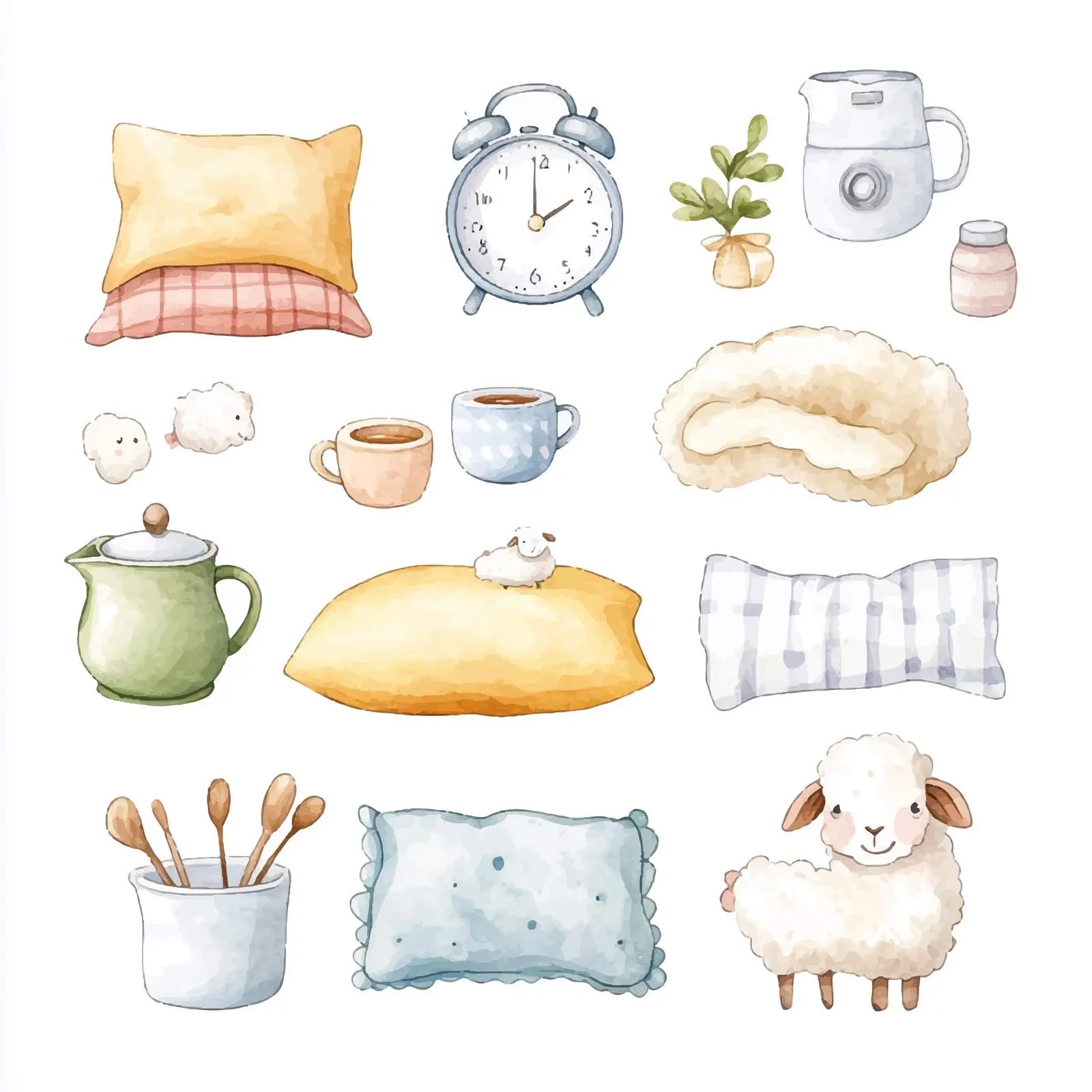 Watercolor Bedtime Attributes Sketch Set — free download from Dotvec