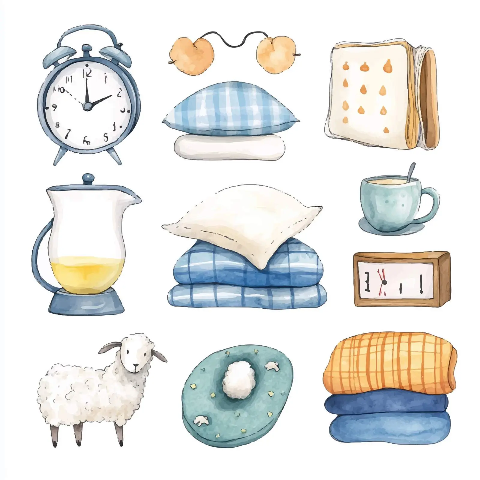 Whimsical Watercolor Bedtime Attributes Vector Set – free lullaby image from Dotvec