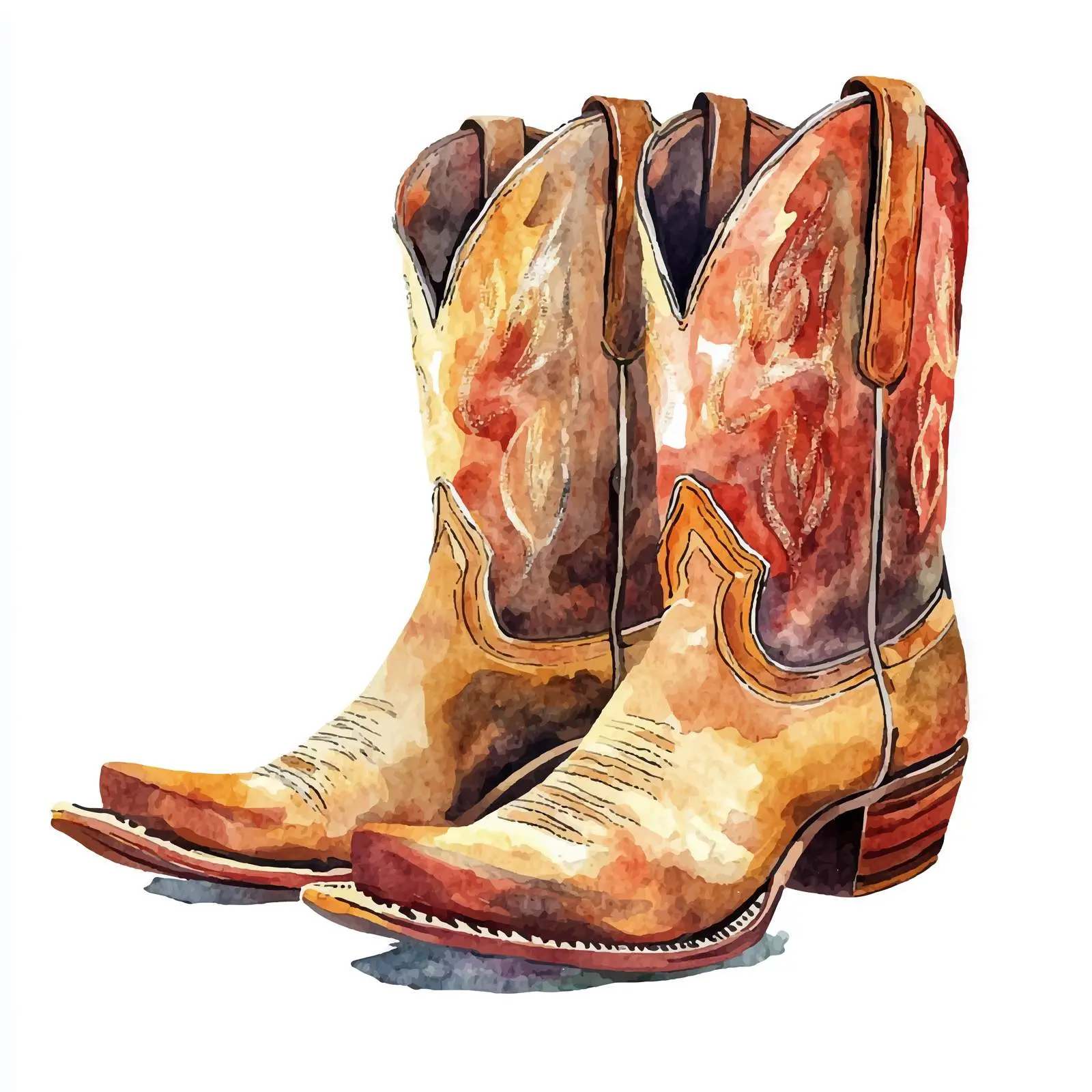 Watercolor Cowboy Boots Vector Illustration — free download from Dotvec
