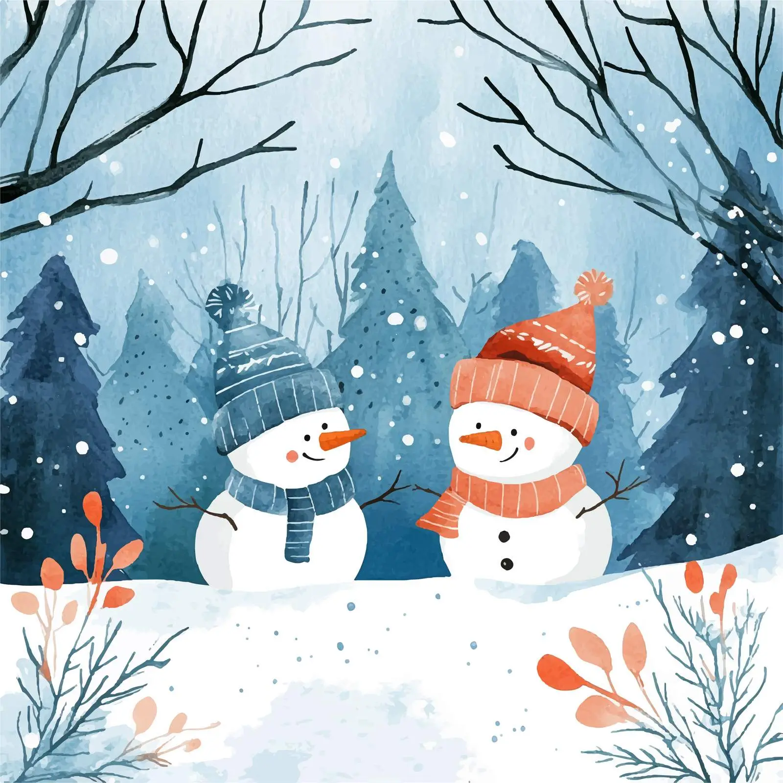 Cute Retro Winter Watercolor Vector Illustration — free download from Dotvec
