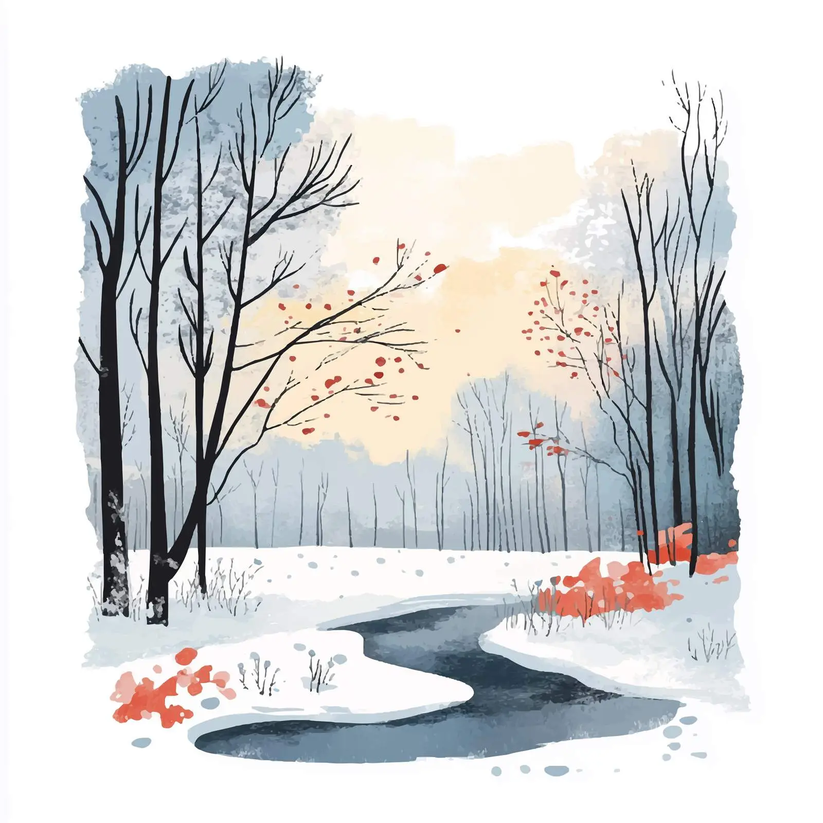 Cute Retro Winter Watercolor Vector Illustration — free download from Dotvec
