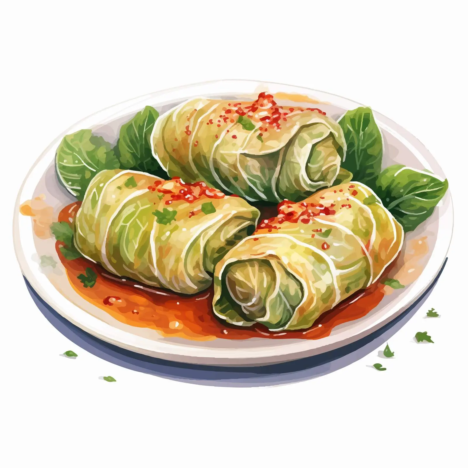 Watercolor Cabbage Rolls with Meat Dish — free download from Dotvec