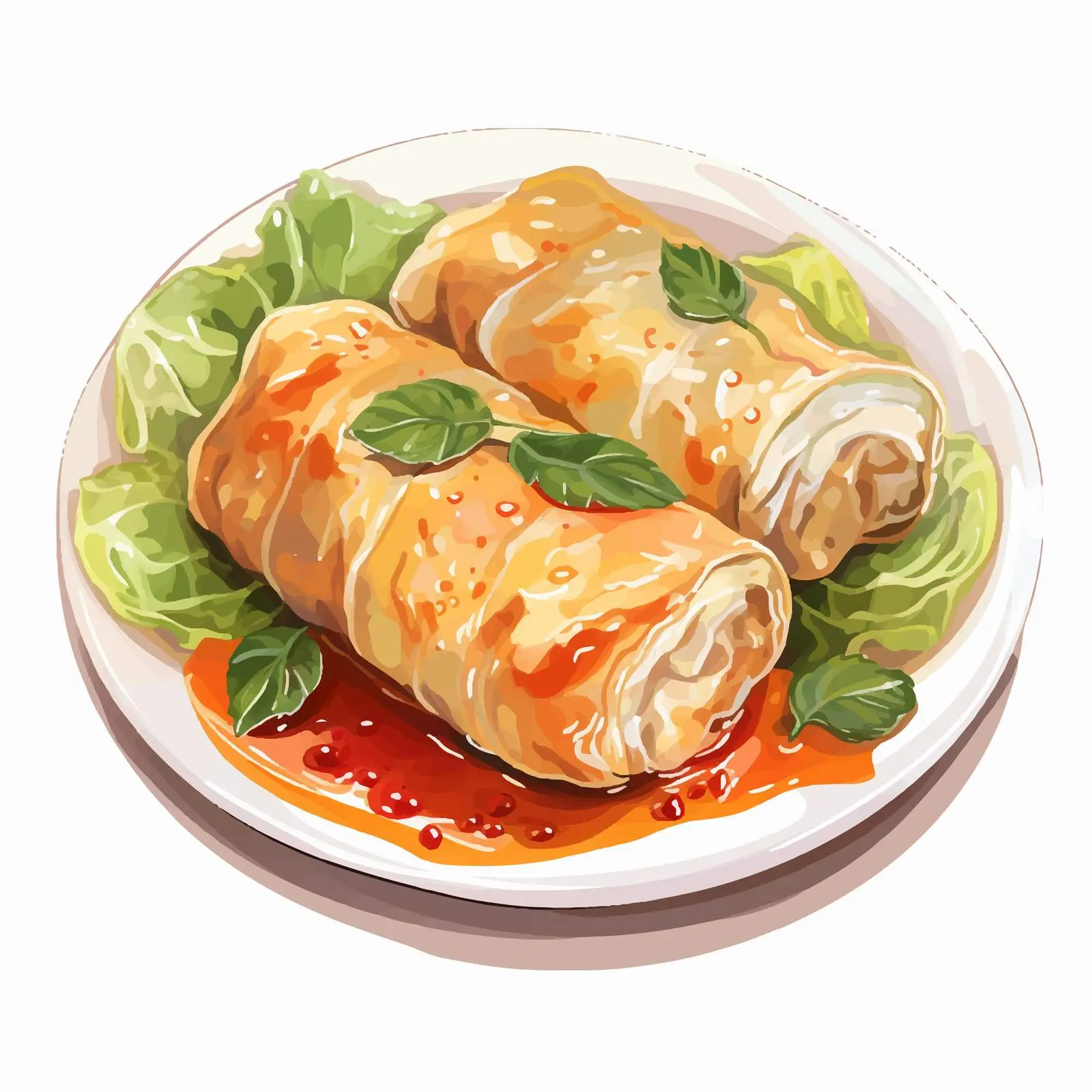 Watercolor Cabbage Rolls Dish in European Cuisine – free filled image from Dotvec
