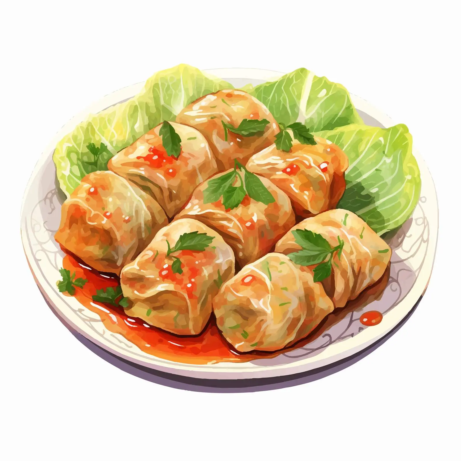 Watercolor Cabbage Rolls with Meat Dish — free download from Dotvec