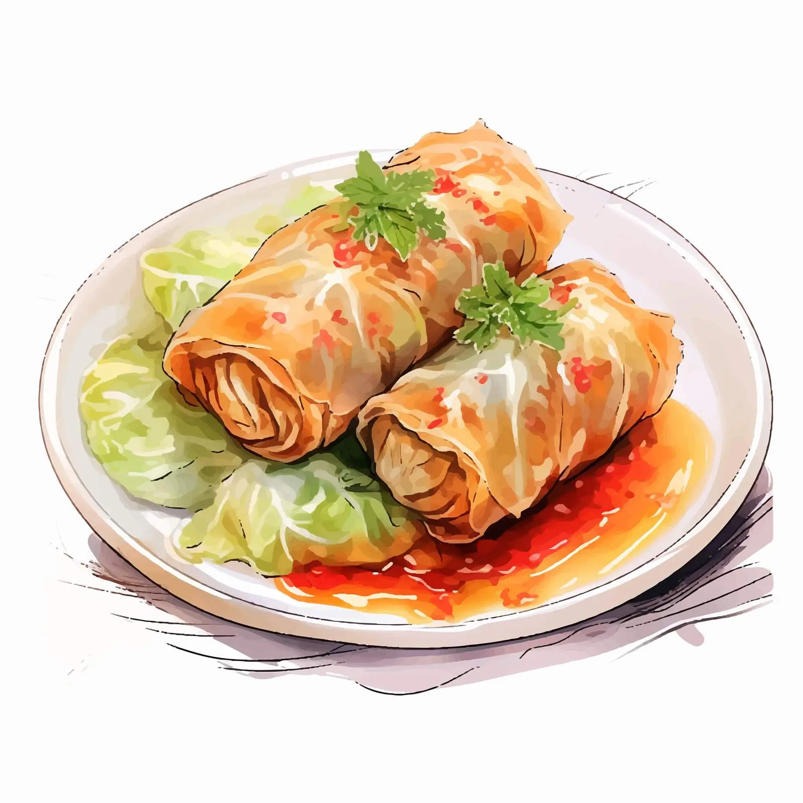 Watercolor Cabbage Rolls with Meat Dish – free tasty meals image from Dotvec