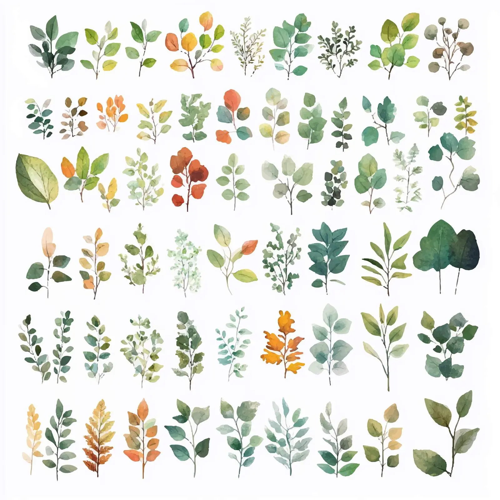 Watercolor Green Leaves and Branches Vector Set — free download from Dotvec