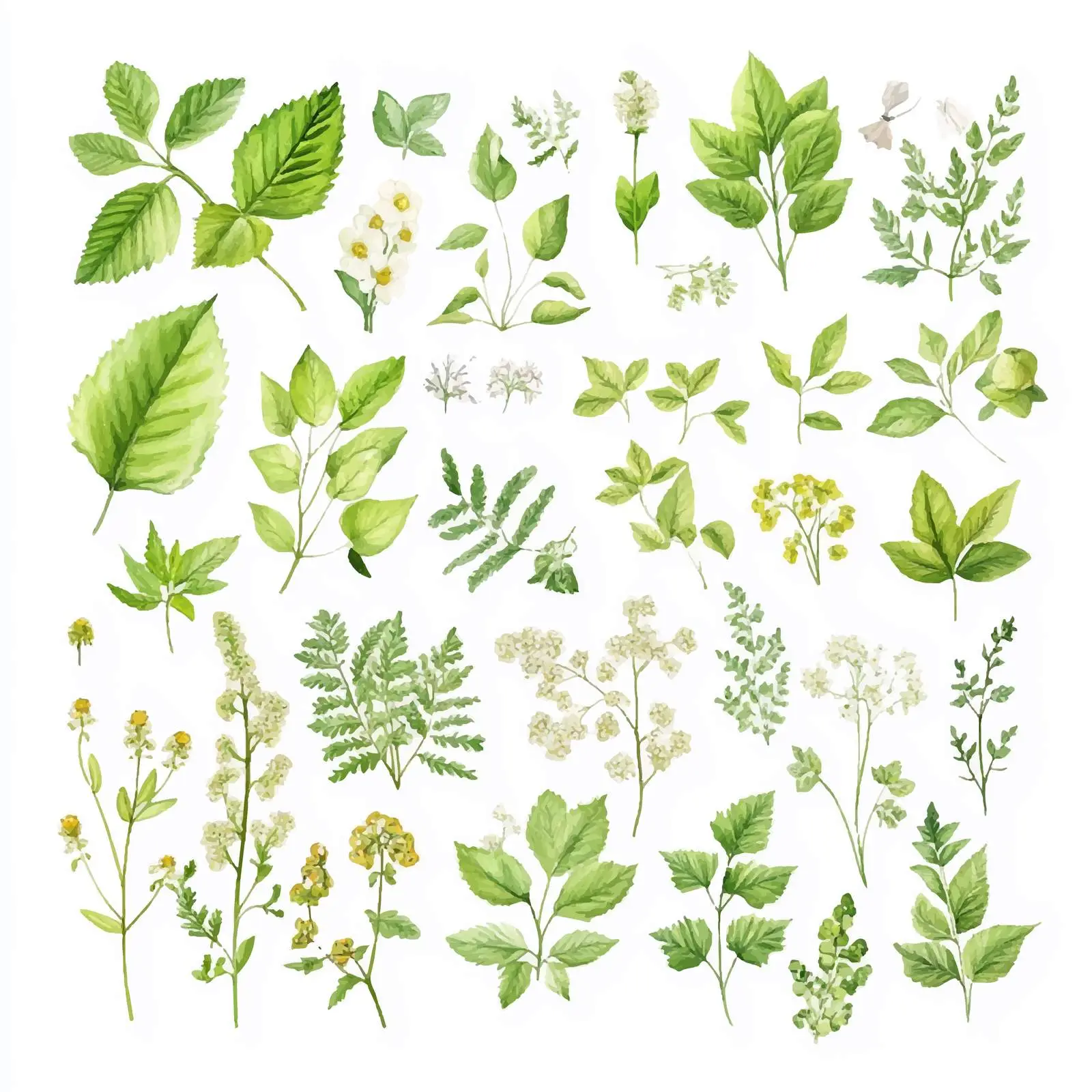 Watercolor Green Leaves and Branches Vector Set — free download from Dotvec