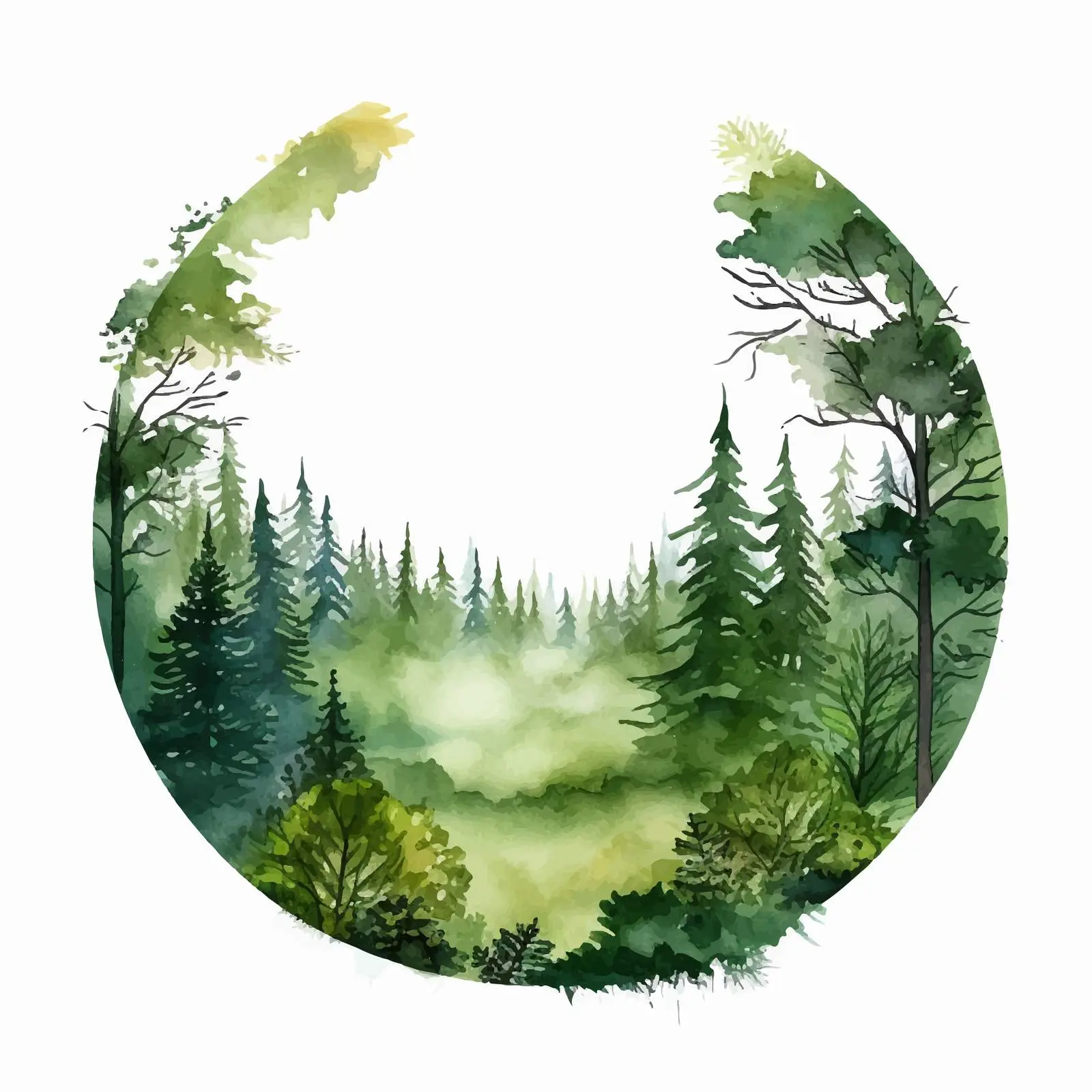 Watercolor Green Forest Poster Template with Trees Silhouette — free download from Dotvec