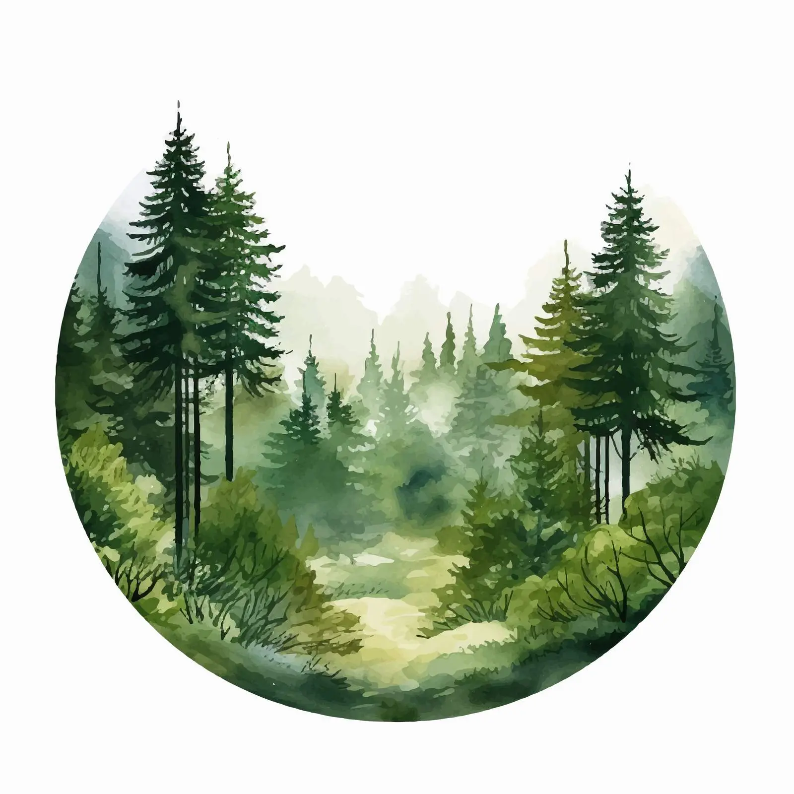 Watercolor Green Forest Poster Template with Silhouette – free colorful poster image from Dotvec