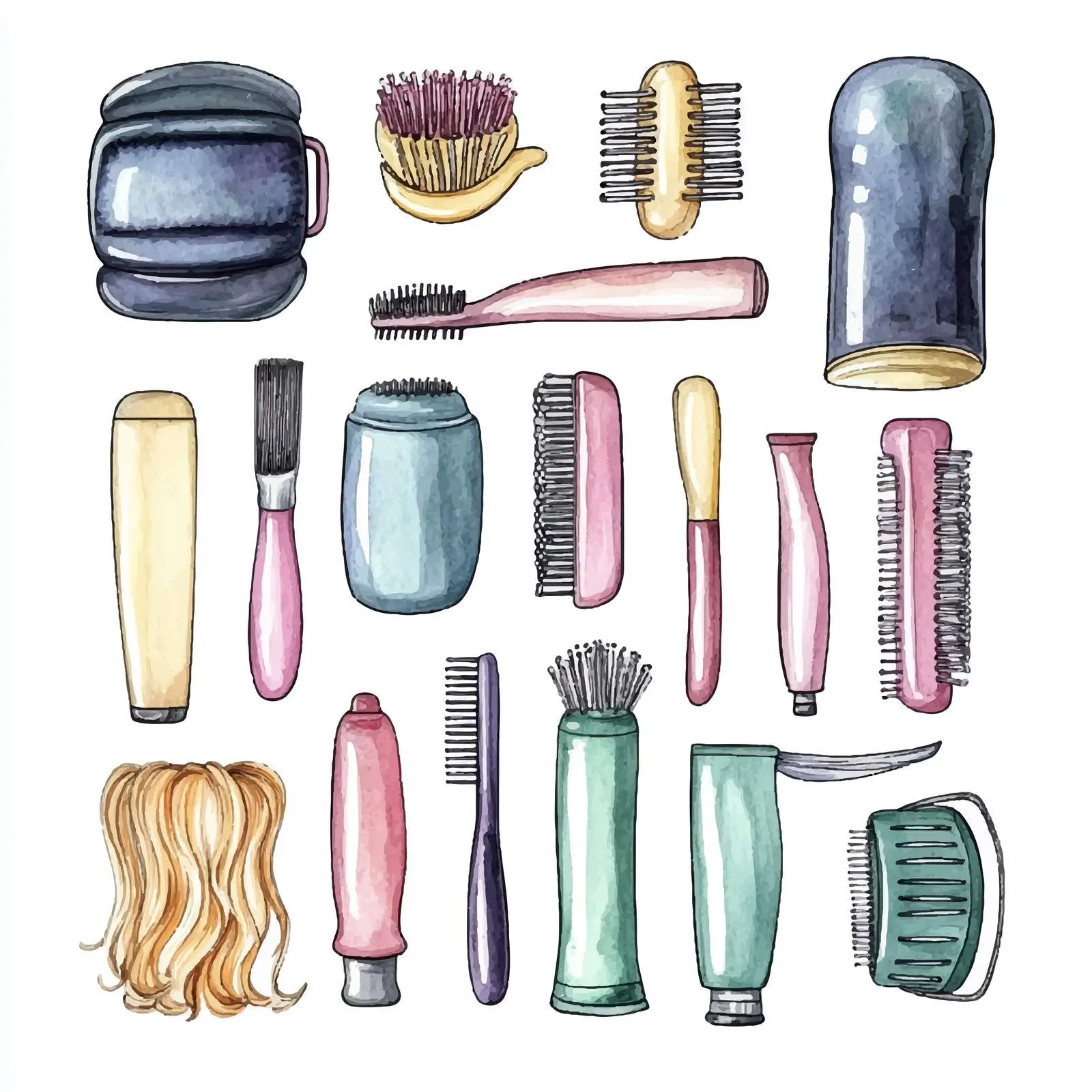 Hand-Drawn Watercolor Curlers and Rollers Illustration — free download from Dotvec