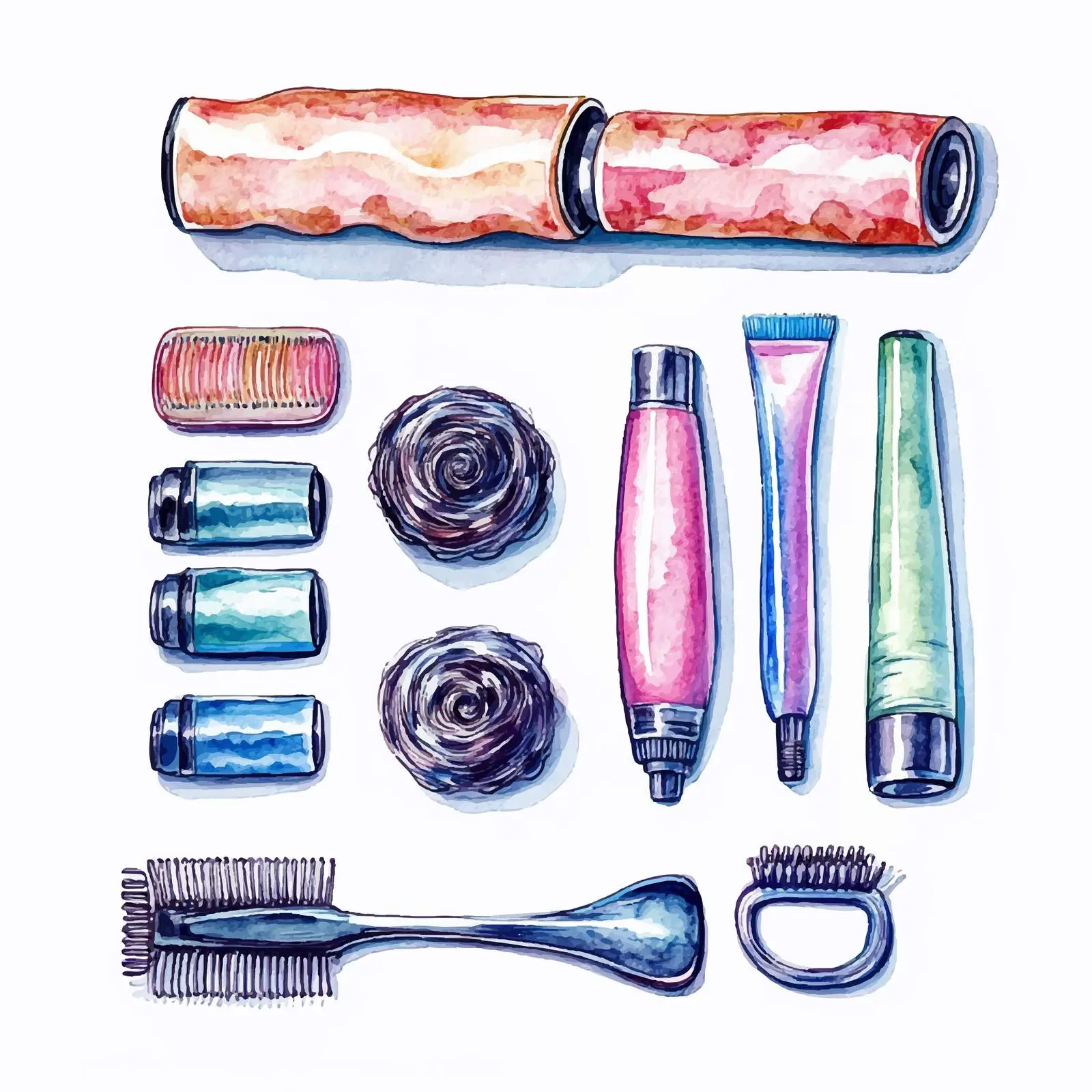 Hand-Drawn Watercolor Curlers and Rollers Illustration — free download from Dotvec