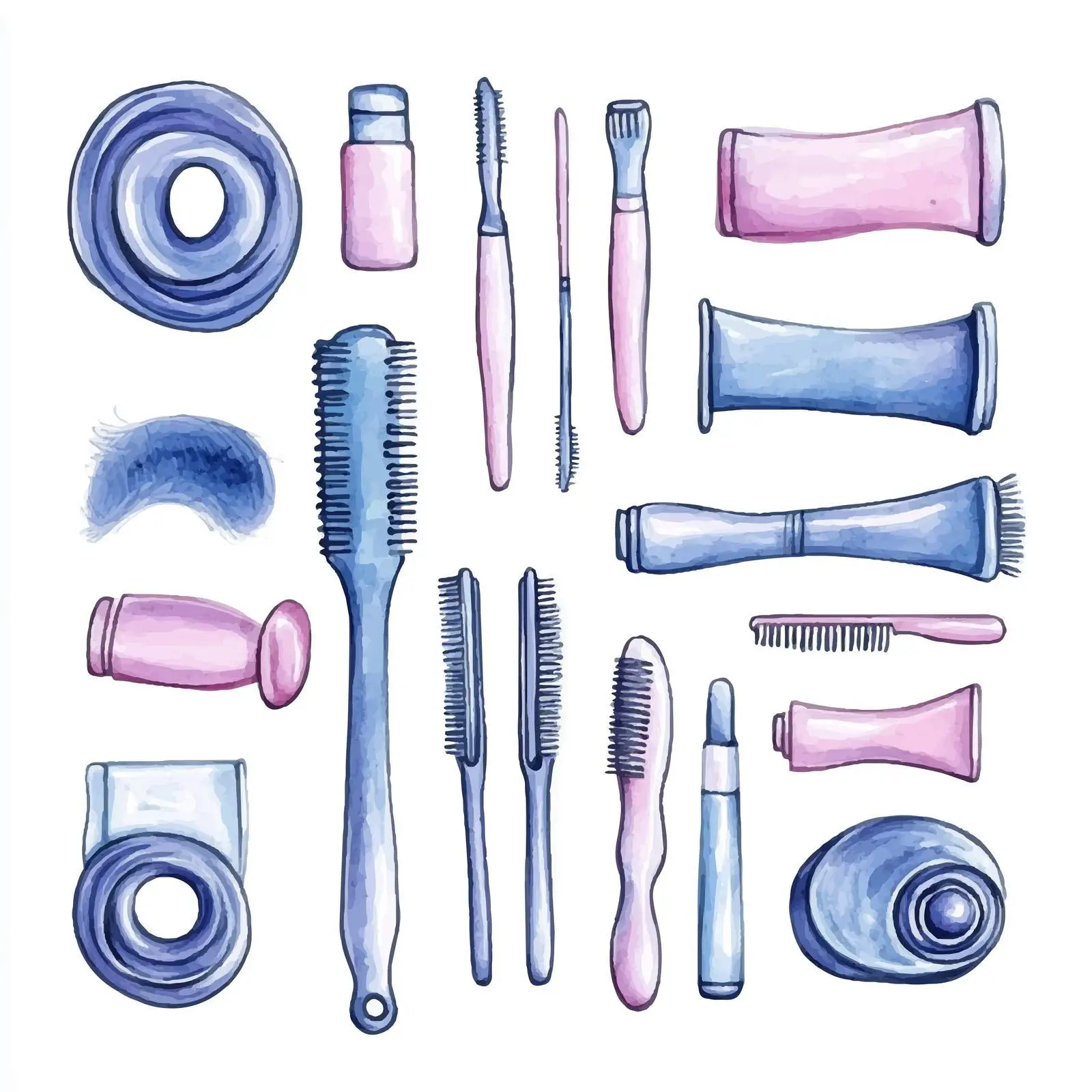 Hand-Drawn Watercolor Curlers and Rollers Sketch — free download from Dotvec