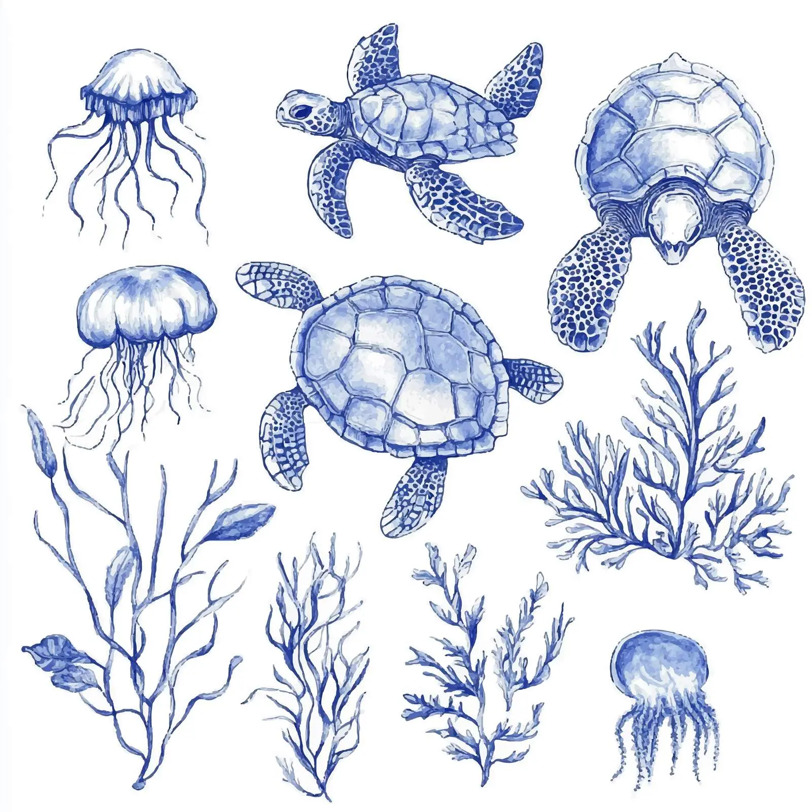 Hand-Drawn Watercolor Underwater Creatures Set — free download from Dotvec