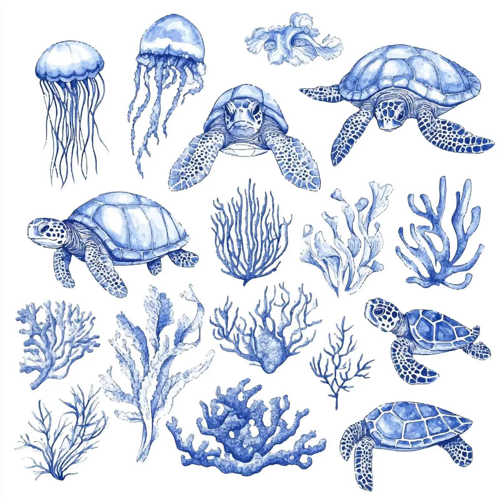 Hand-Drawn Watercolor Underwater Creatures Set — free download from Dotvec