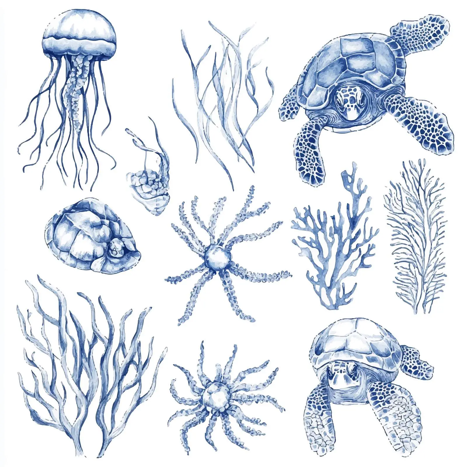 Watercolor Hand-Drawn Underwater Creatures Set — free download from Dotvec
