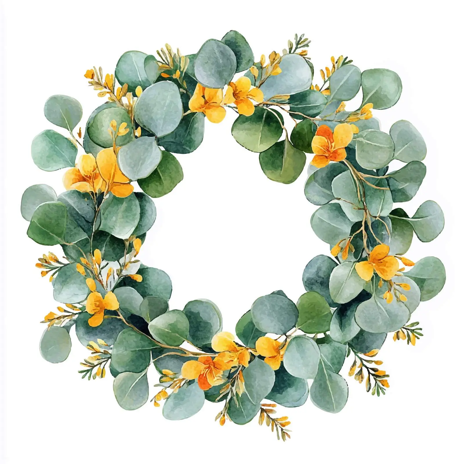 Watercolor Eucalyptus Wreath Hand-Painted Design — free download from Dotvec