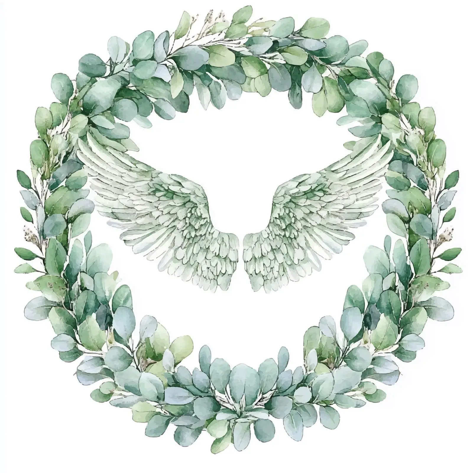 Hand-Painted Eucalyptus Leaf Watercolor Wreath — free download from Dotvec