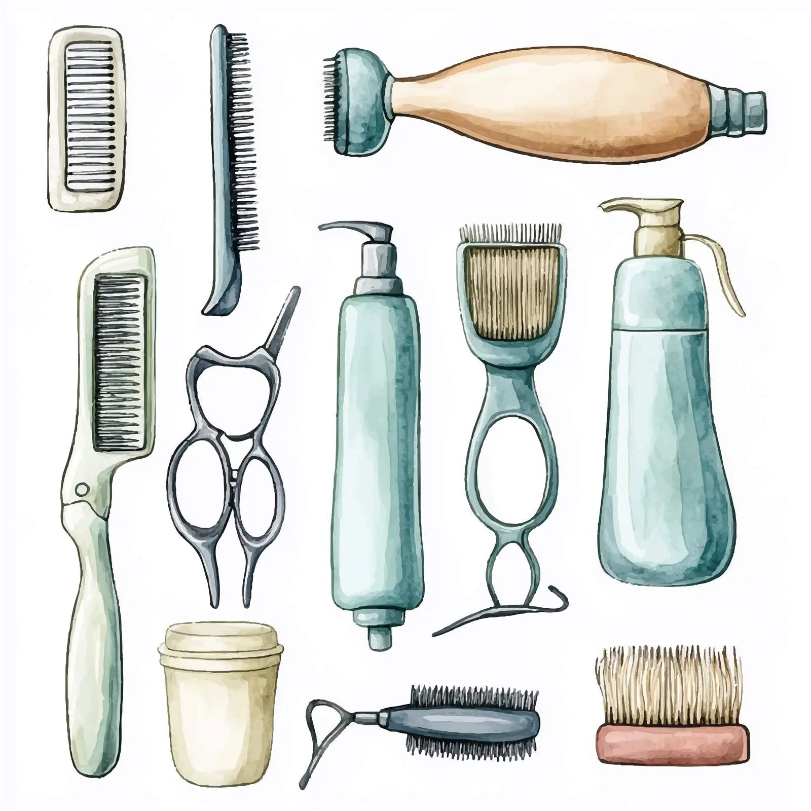 Hand-drawn Watercolor Barber Tools Set — free download from Dotvec