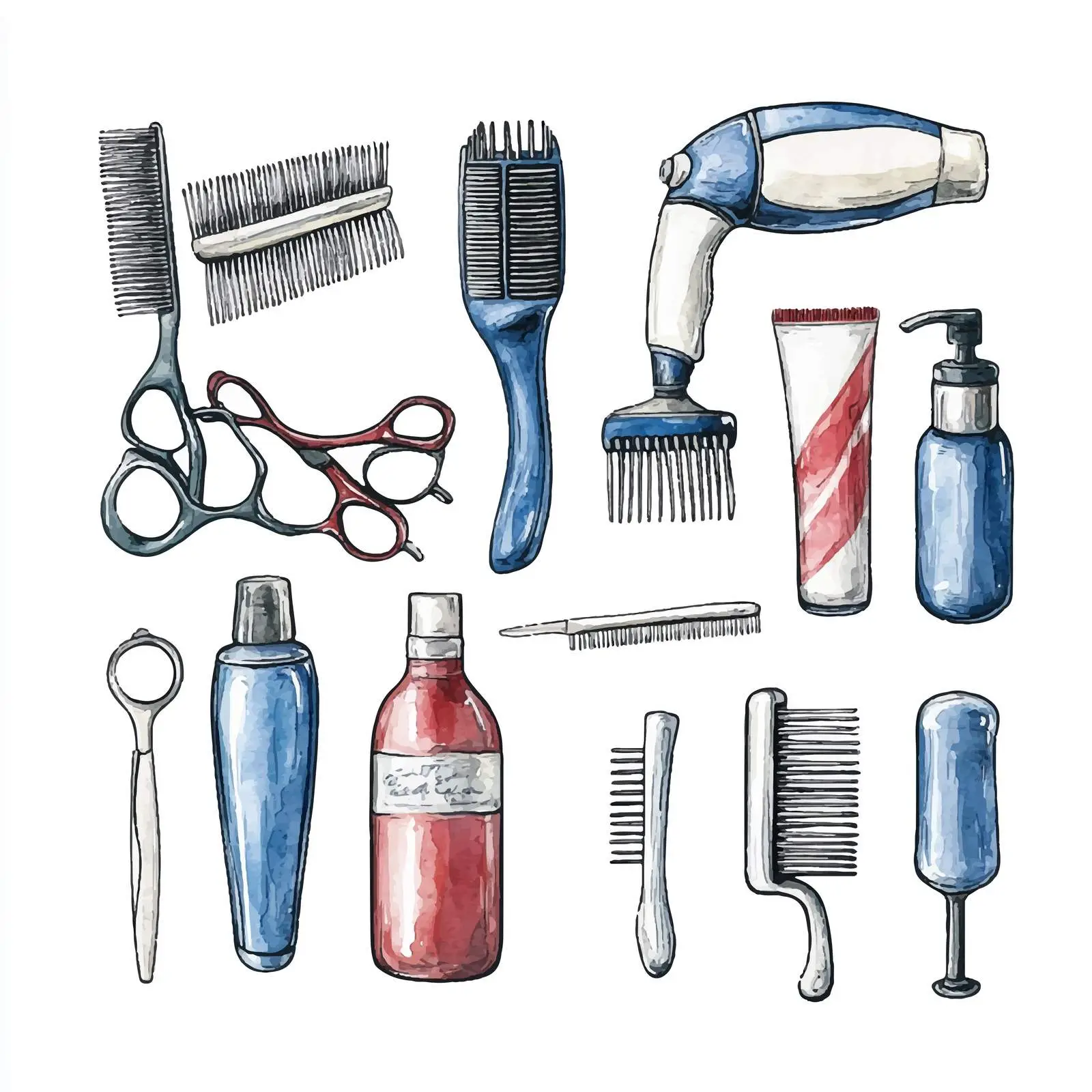 Hand-Drawn Watercolor Barber Tools Illustration — free download from Dotvec
