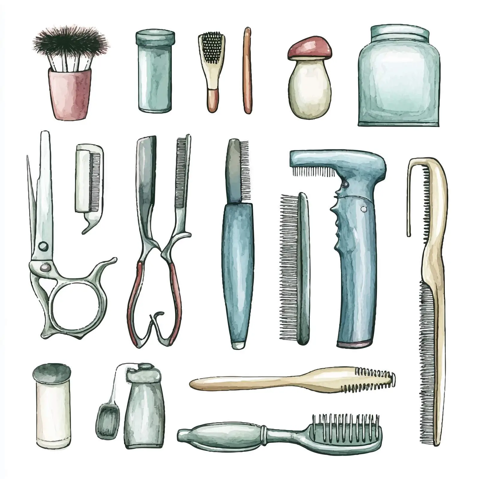 Watercolor Barber Tools Hand-Drawn Sketch Set — free download from Dotvec