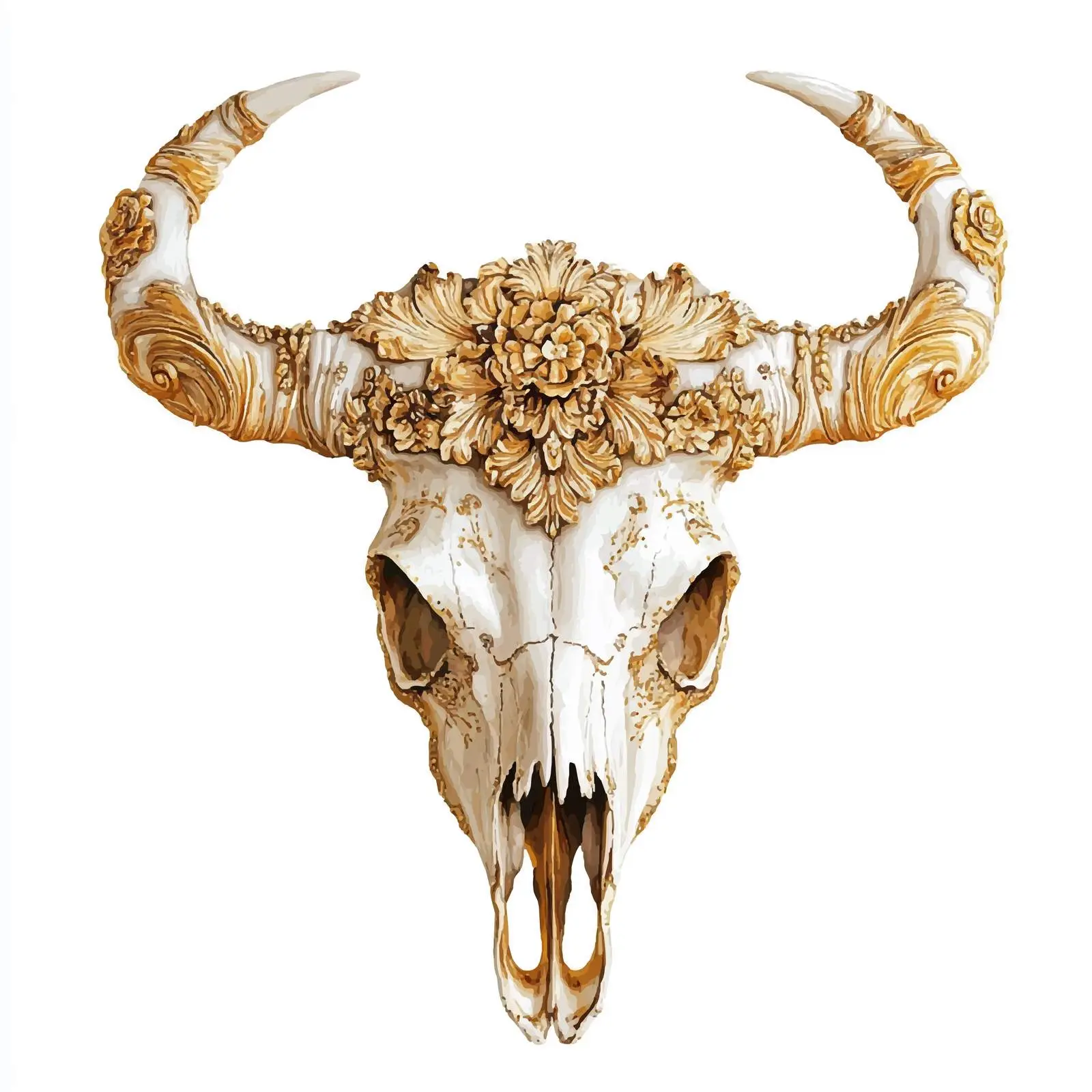Watercolor Cow Skull with Horns on White Background — free download from Dotvec