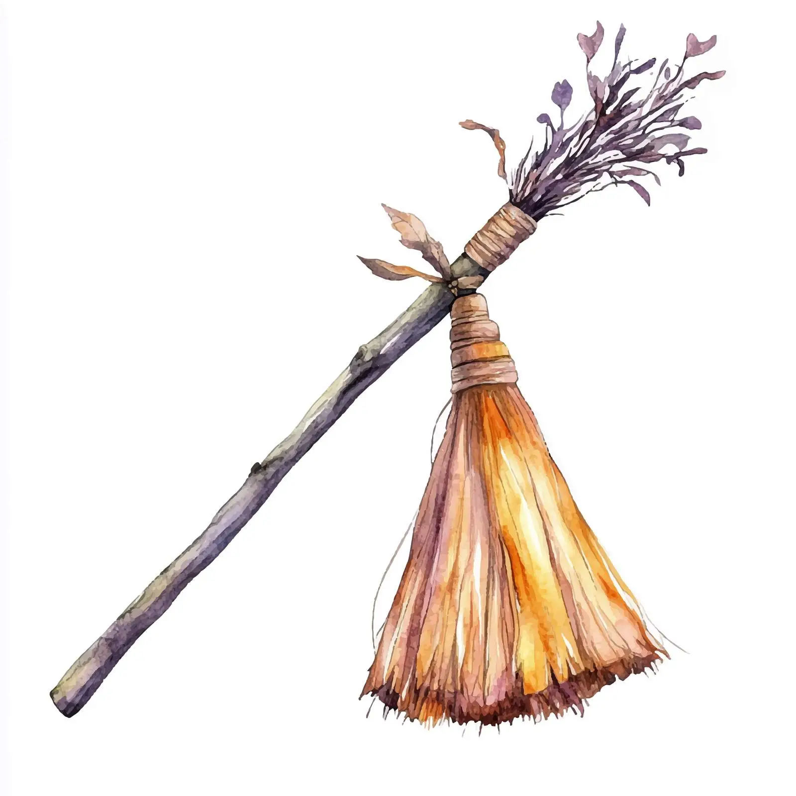 Watercolor Broom Illustration for Witch and Fairy — free download from Dotvec