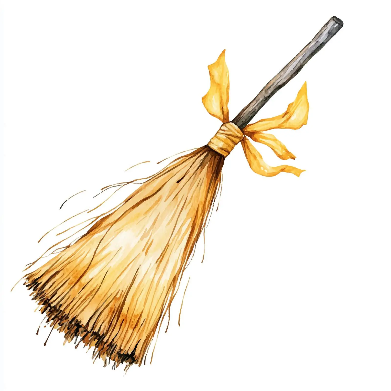 Watercolor Broom Illustration for Witch Fairy — free download from Dotvec