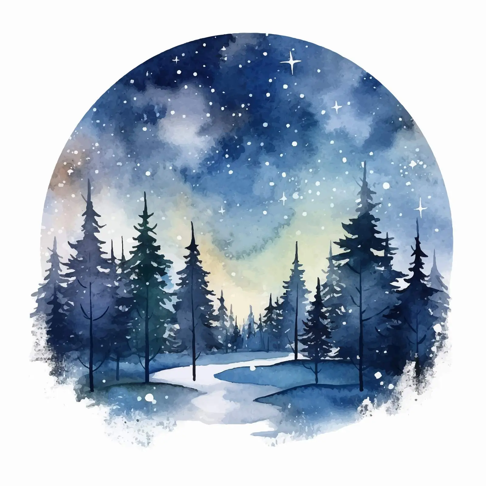 Starry Sky Watercolor Landscape in Forest — free download from Dotvec