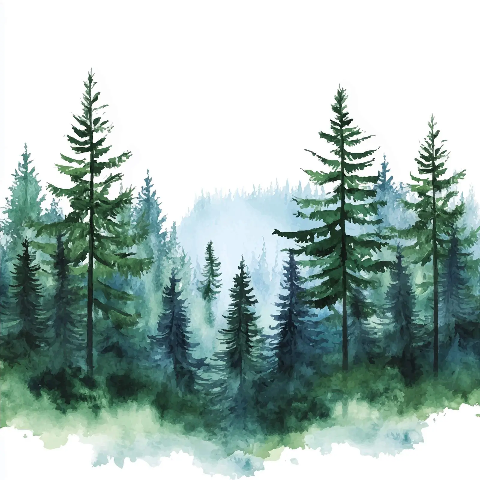 Abstract Watercolor Landscape with Fir Trees — free download from Dotvec