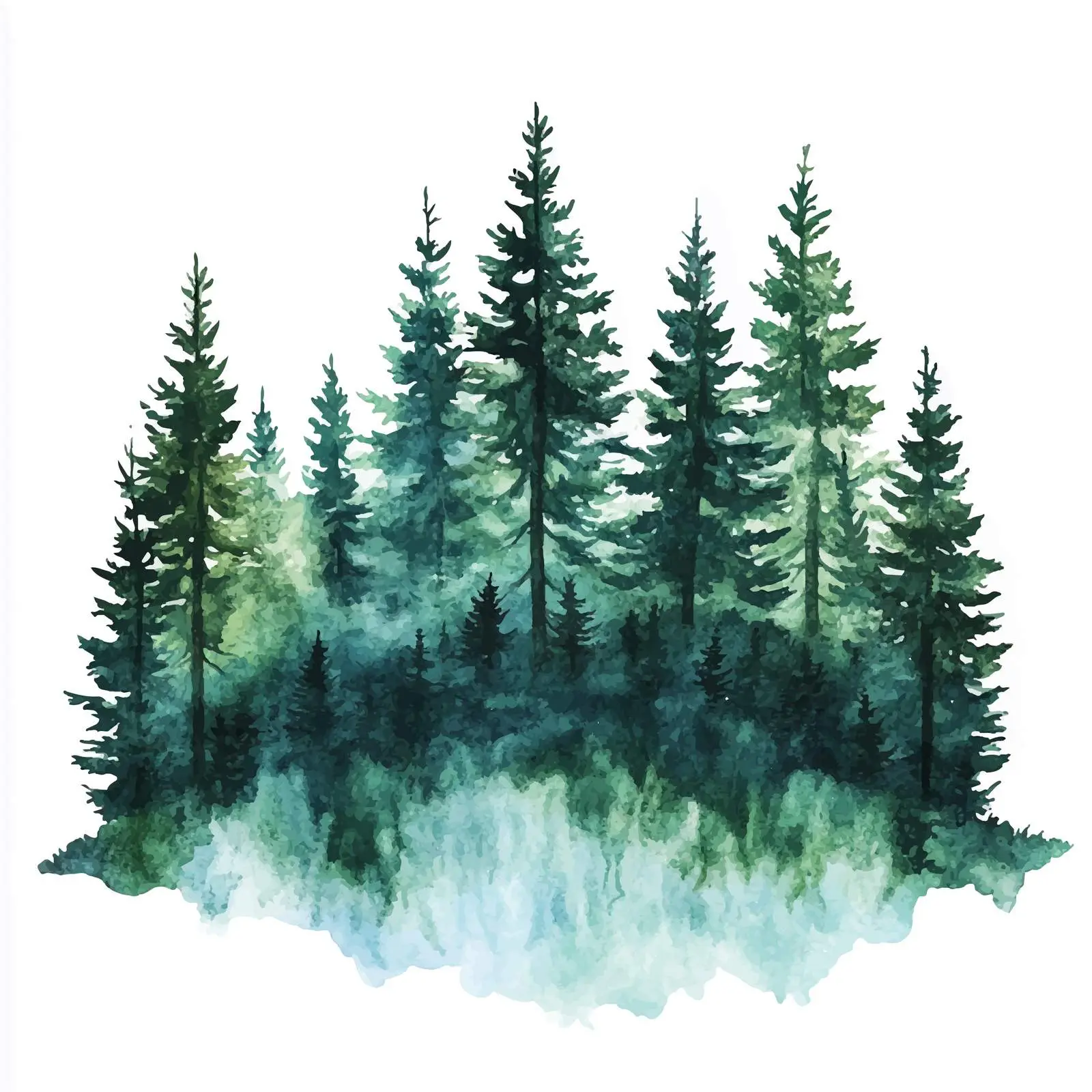 Abstract Watercolor Landscape with Fir Trees — free download from Dotvec