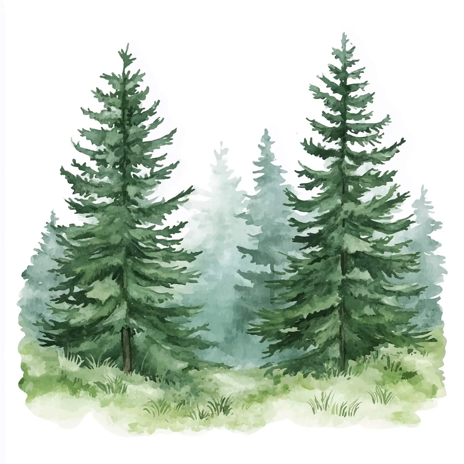 Abstract Watercolor Landscape with Fir Trees — free download from Dotvec