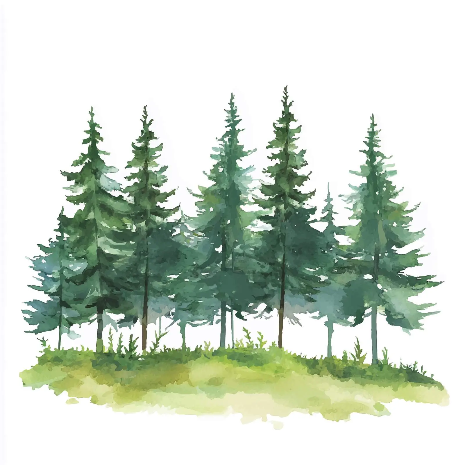 Abstract Watercolor Landscape with Fir Trees — free download from Dotvec