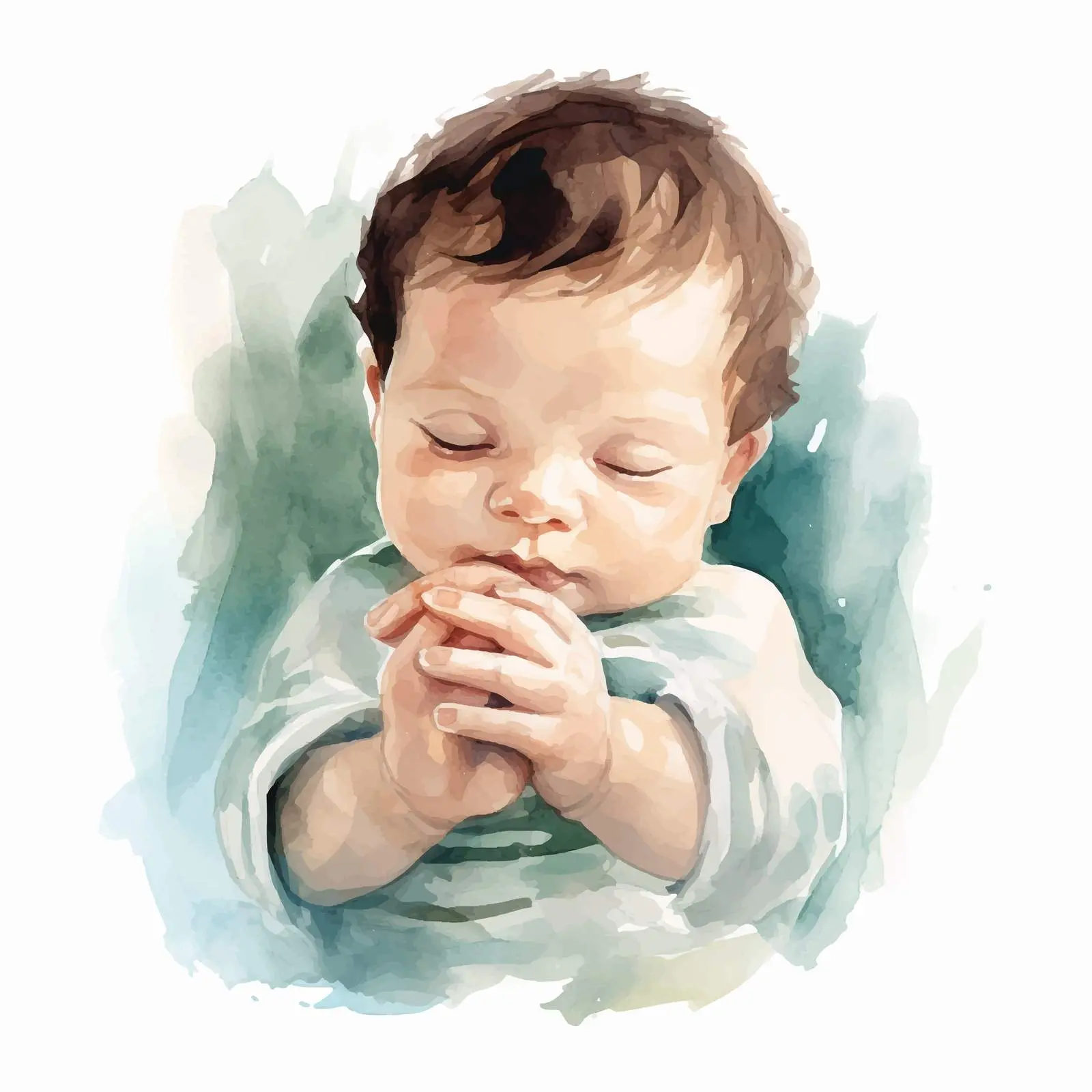 Watercolor Newborn in Gentle Male Hands — free download from Dotvec