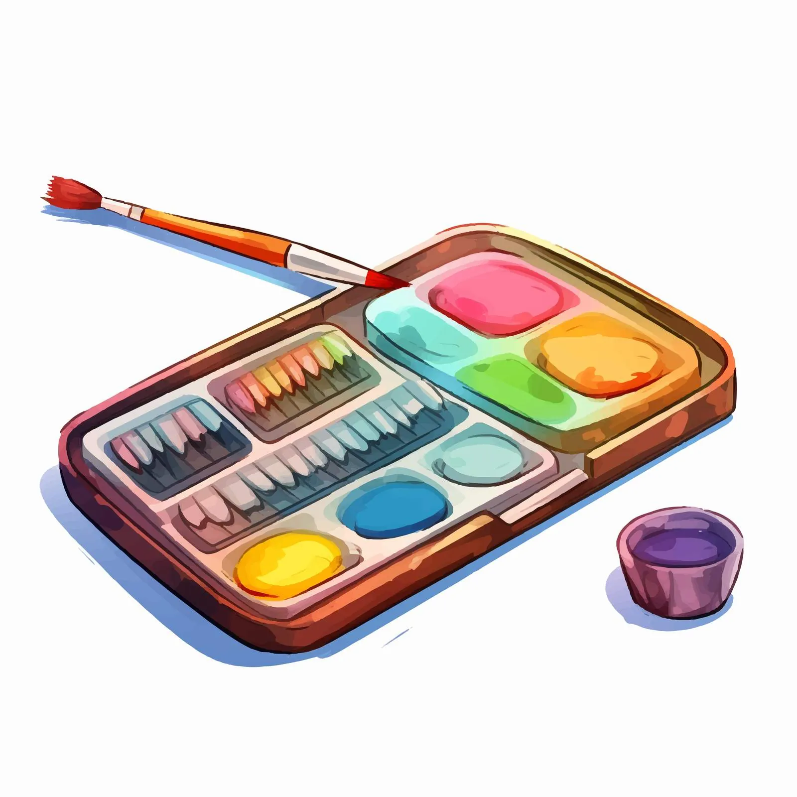 Watercolor Paints Box and Brushes Illustration — free download from Dotvec