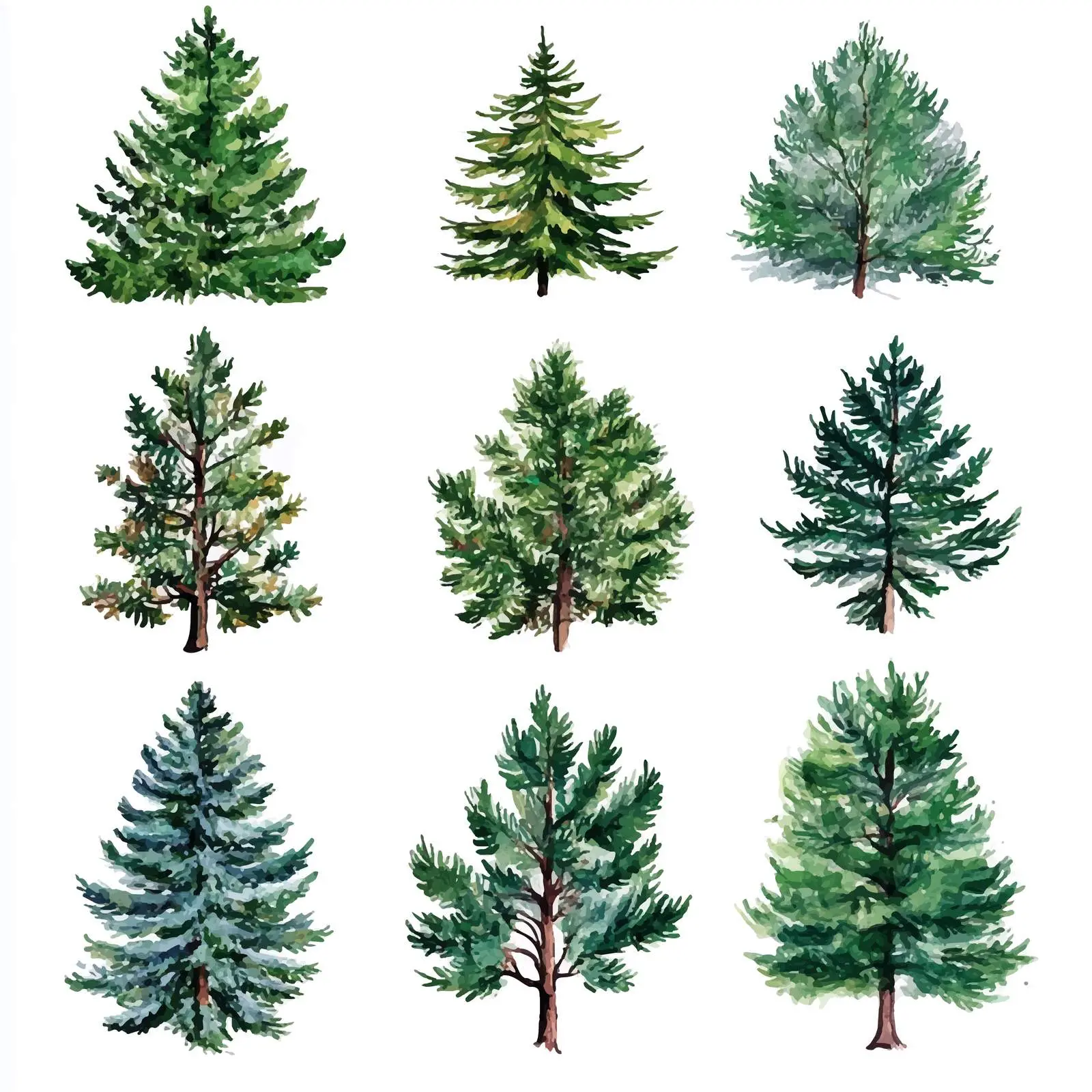Watercolor Pine Clipart Collection on White Background — free download from Dotvec