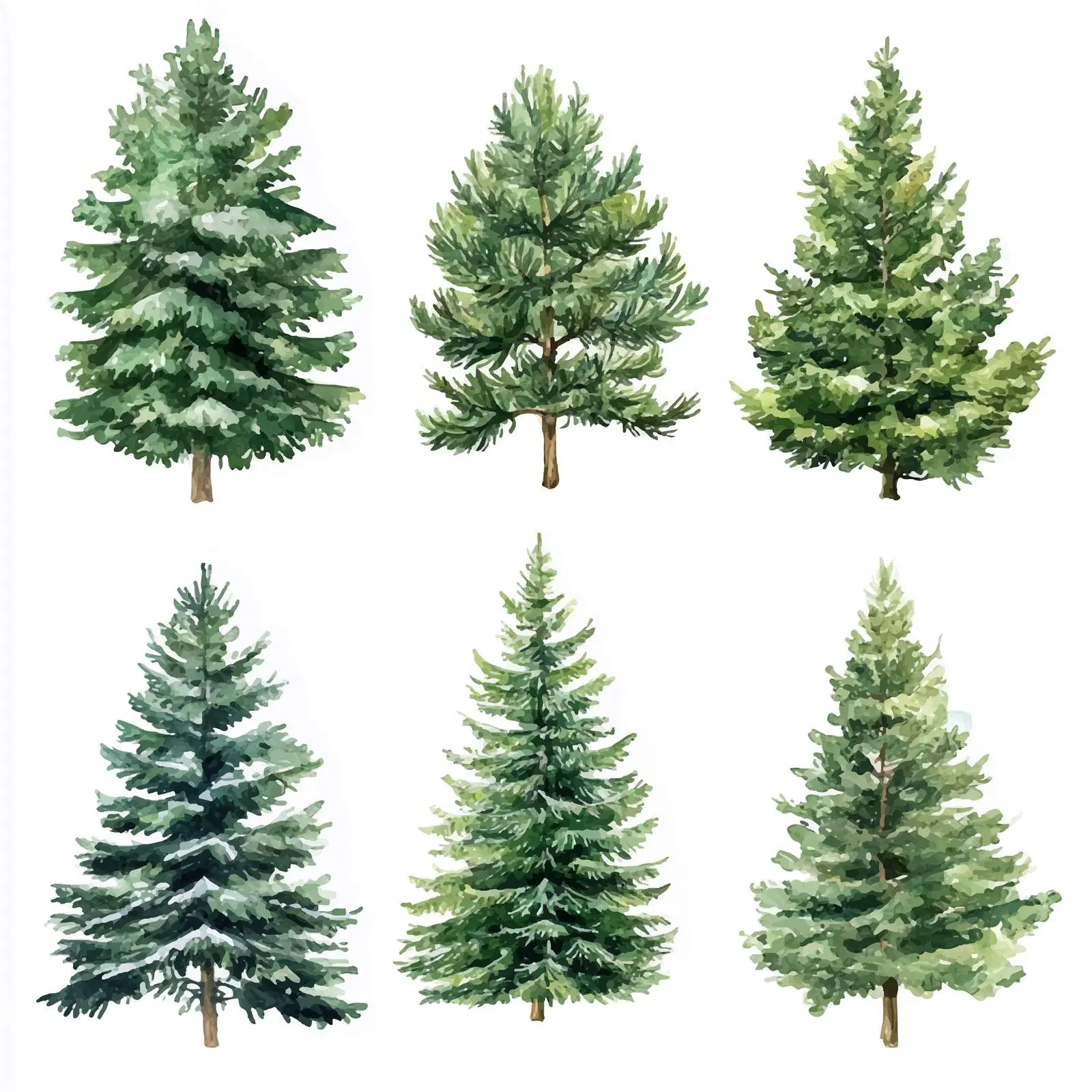Watercolor Pine Clipart Collection on White Background — free download from Dotvec
