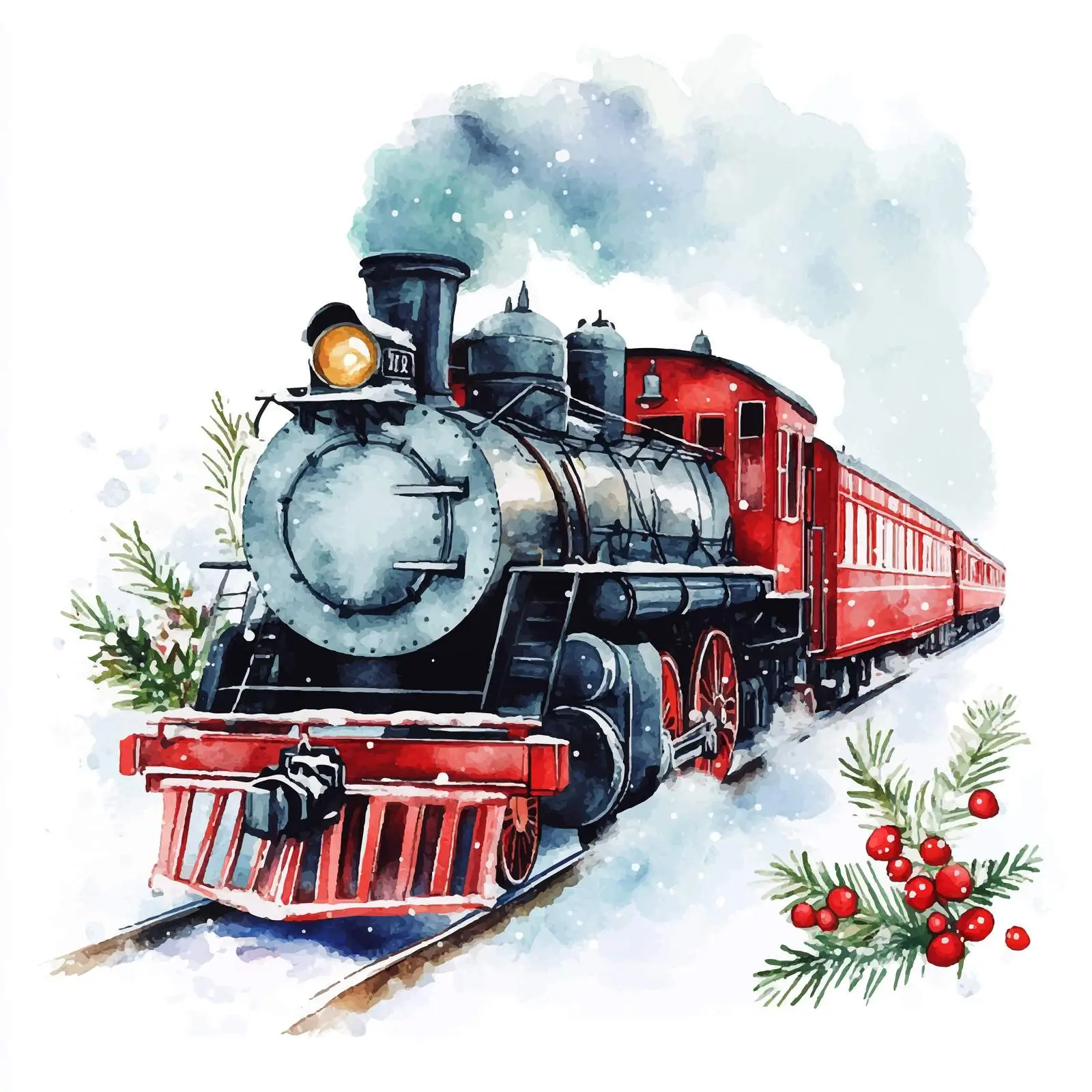 Watercolor Polar Express Christmas Clipart — free download from Dotvec
