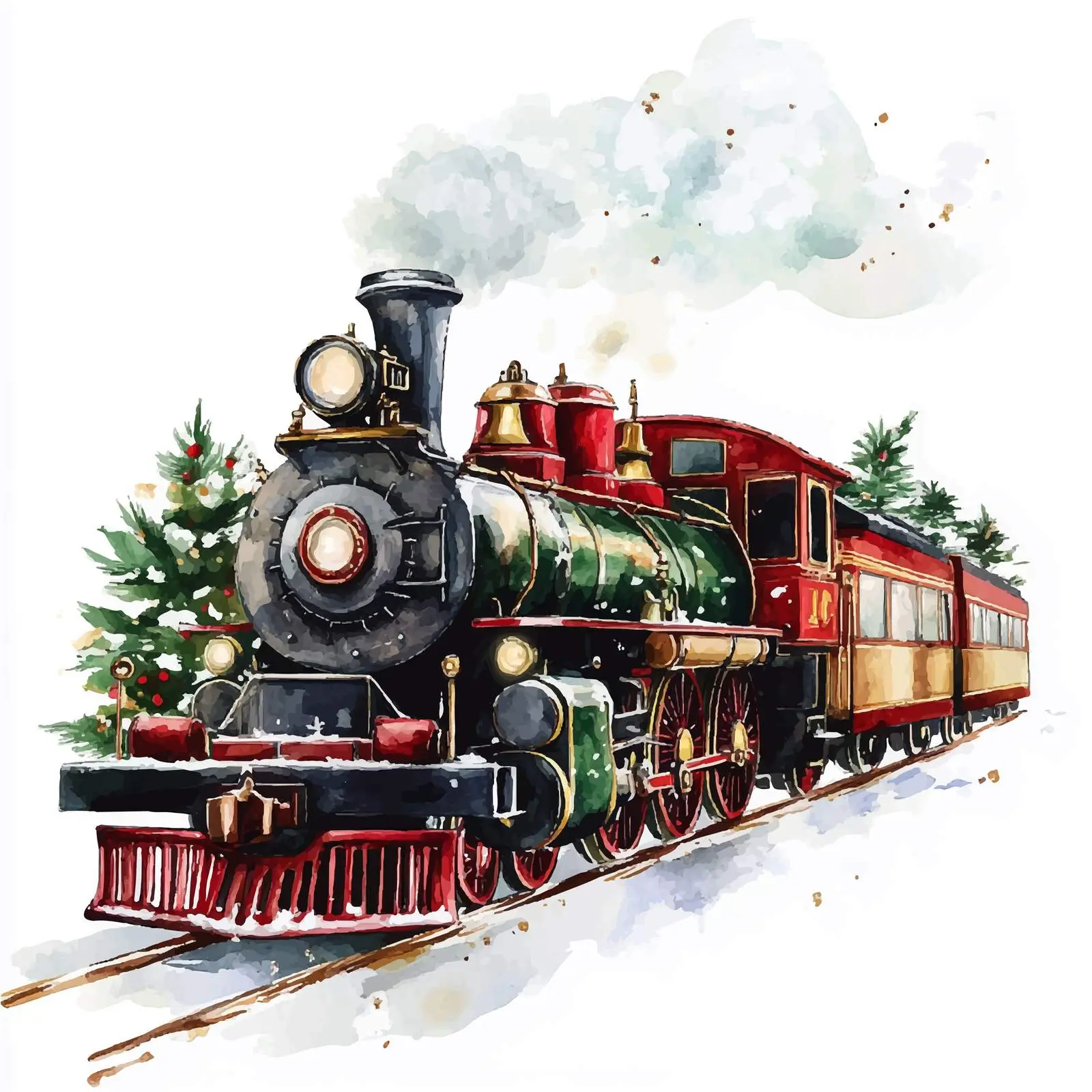 Watercolor Polar Express Christmas Clipart — free download from Dotvec