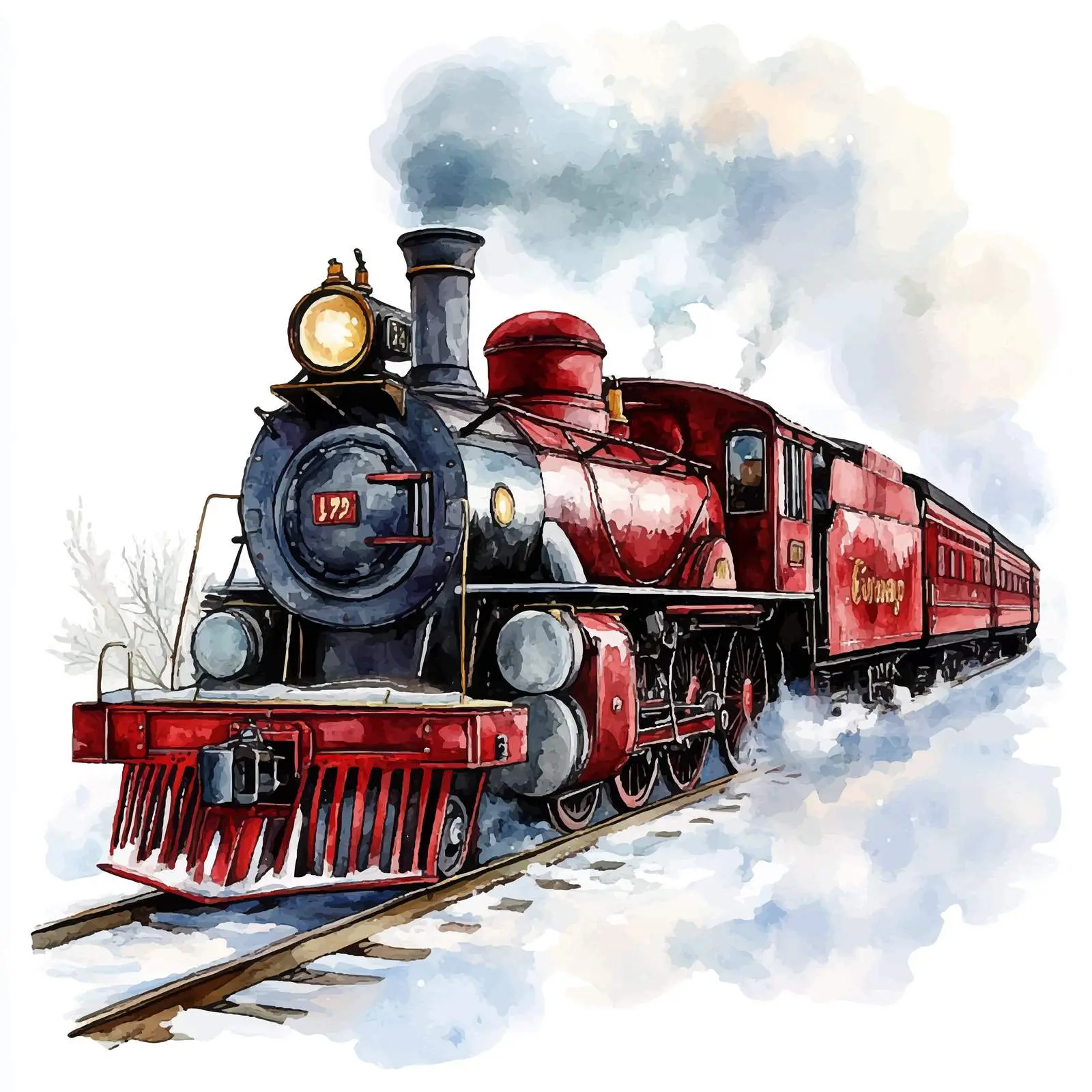 Watercolor Polar Express Christmas Clipart — free download from Dotvec