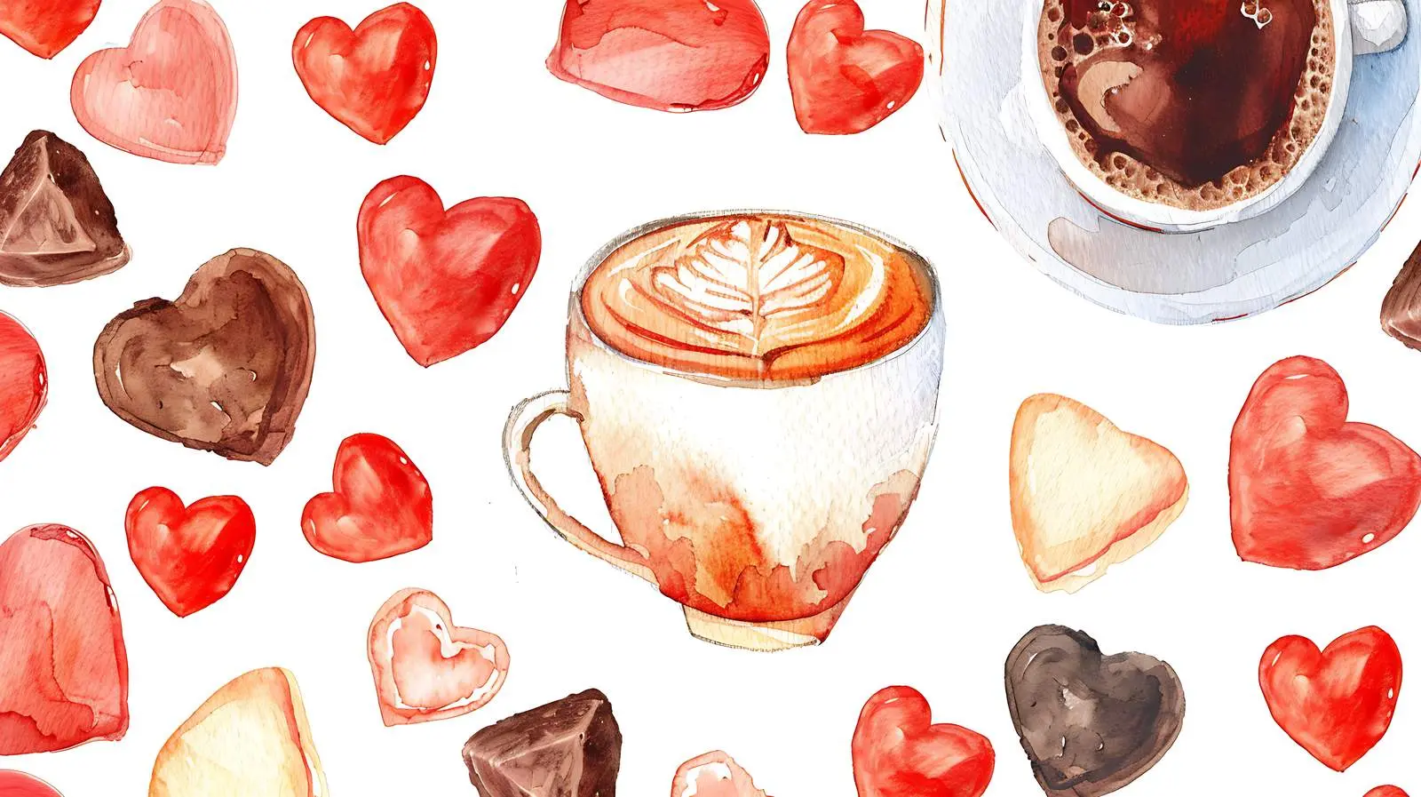 Watercolor Postcards with Coffee and Sweets – free watercolor image from Dotvec