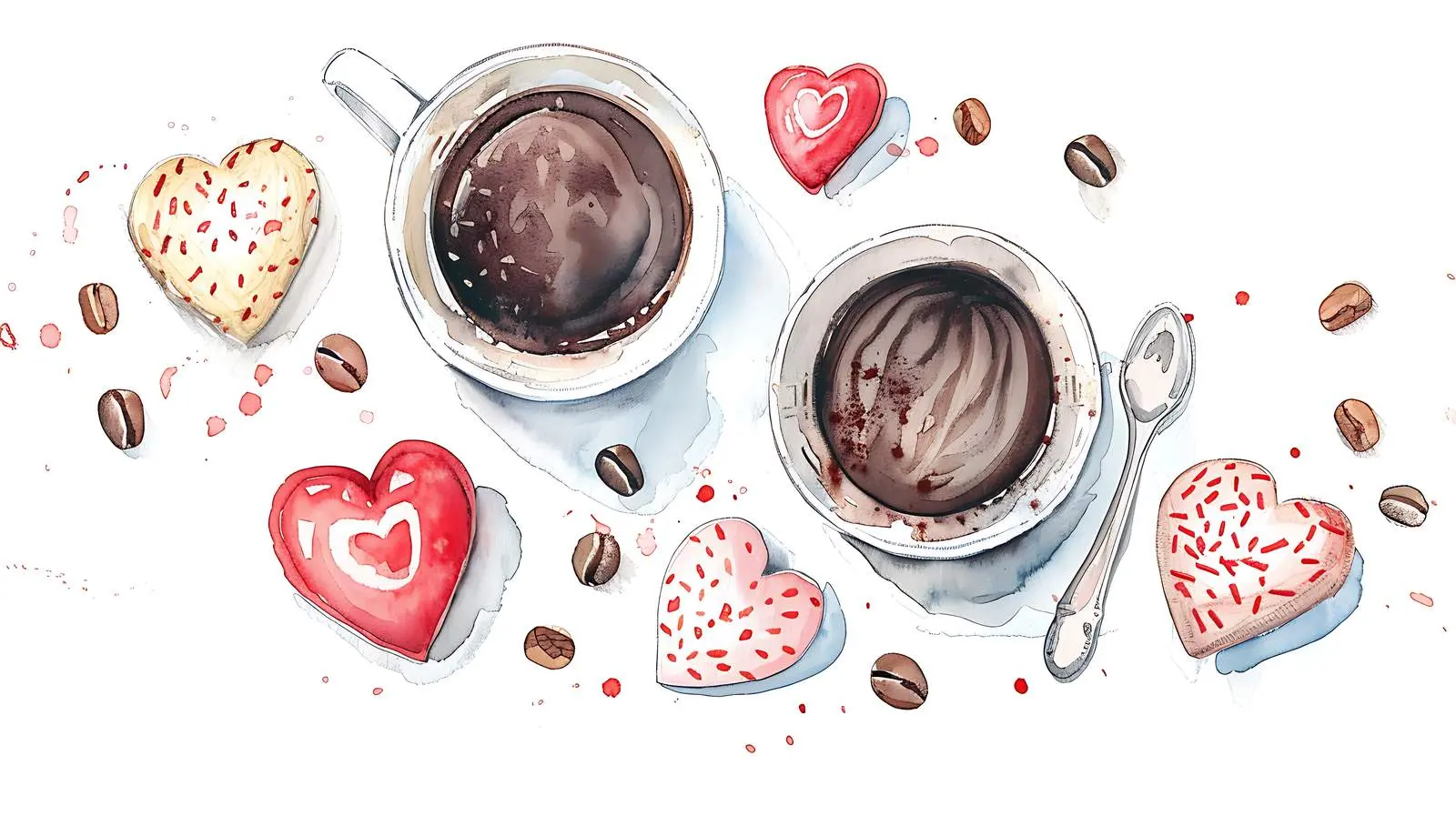 Coffee and Sweets Watercolor Postcards Flat Lay – free watercolor image from Dotvec