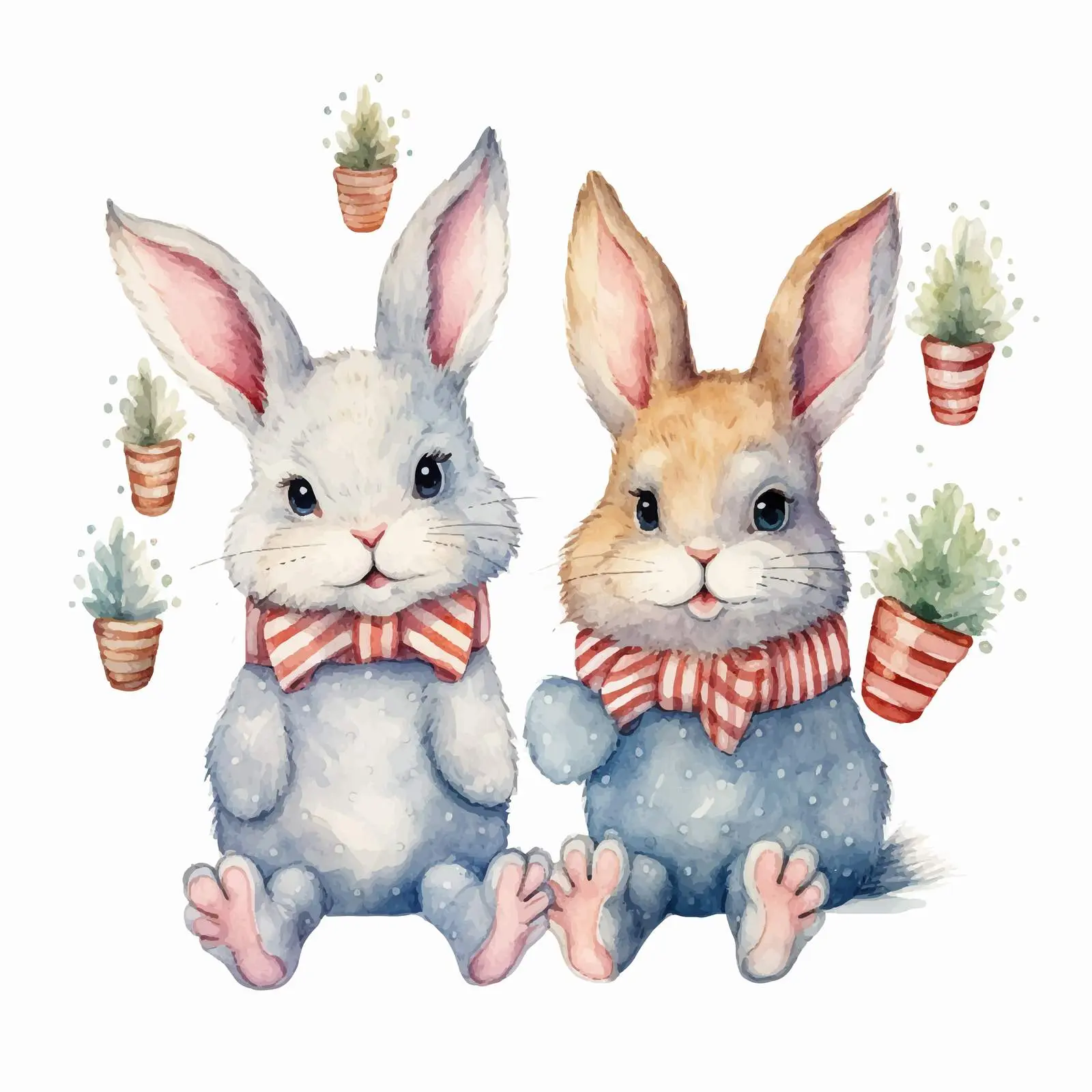 Watercolor Rabbits in Socks Holiday Decor – free lovely illustration image from Dotvec