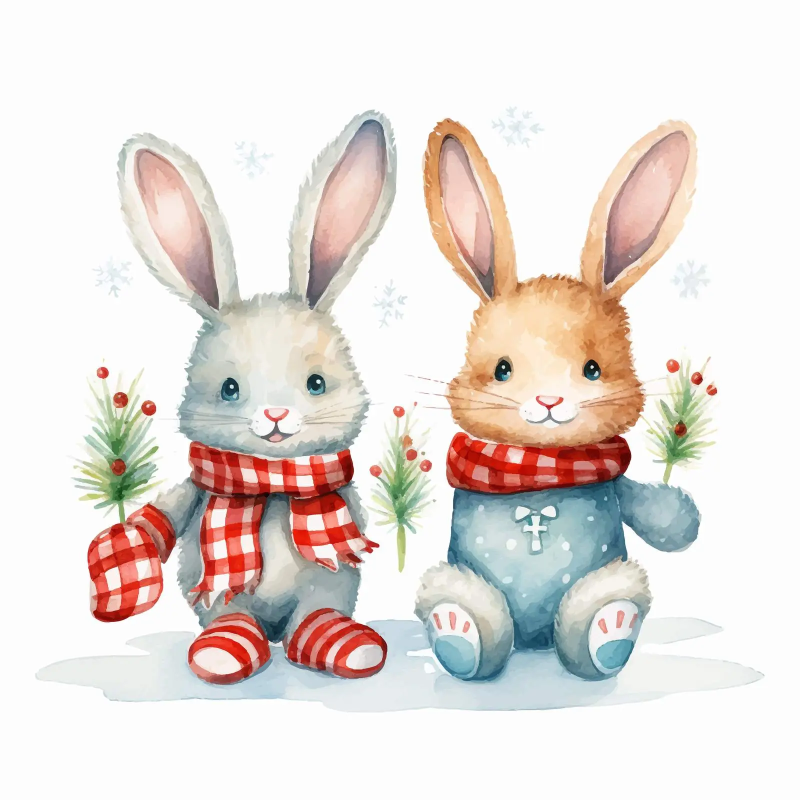 Watercolor Rabbits in Festive Socks Art — free download from Dotvec